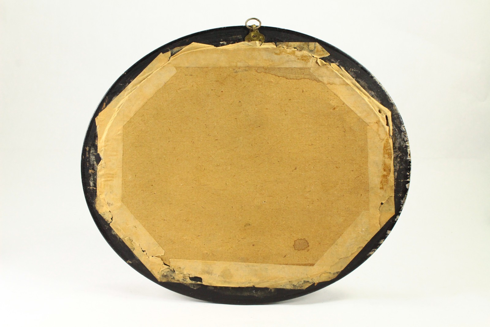 Antique 19th C. Mixed Media Reverse Glass Grisaille Diorama Oval Ebonized Frame