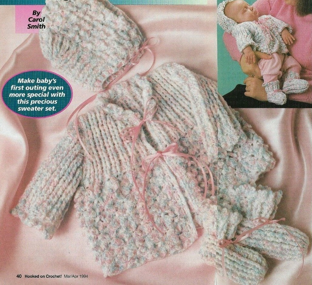 COZY CONFETTI BABY SWEATER SET 3 SIZES DIGEST SIZE CROCHET PATTERN INSTRUCTIONS