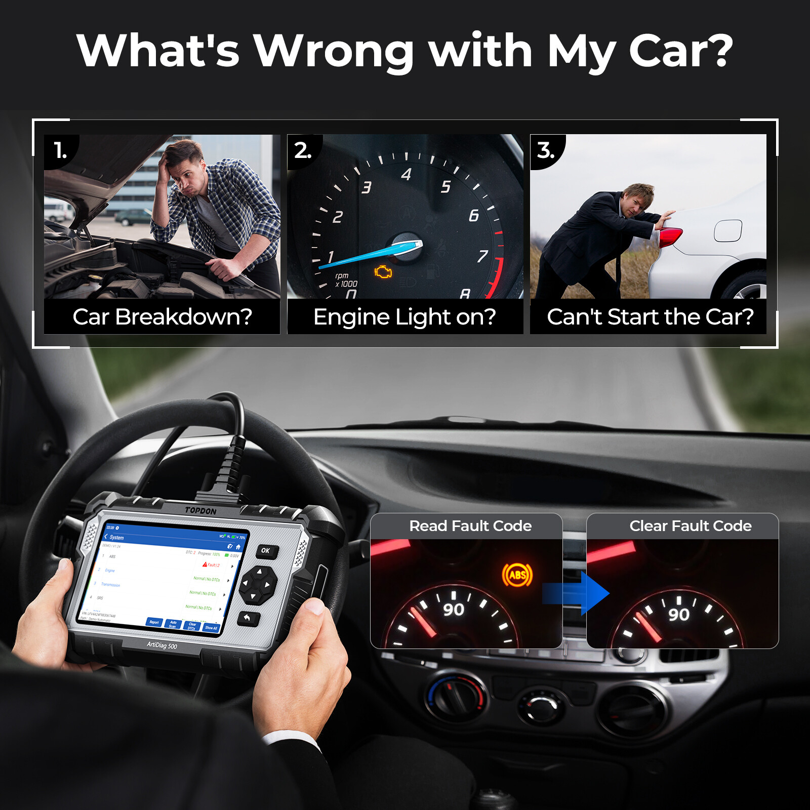 TOPDON AD500 OBD2 Scanner Car Code Reader Scan Tool 6 Reset Functions AUTO VIN