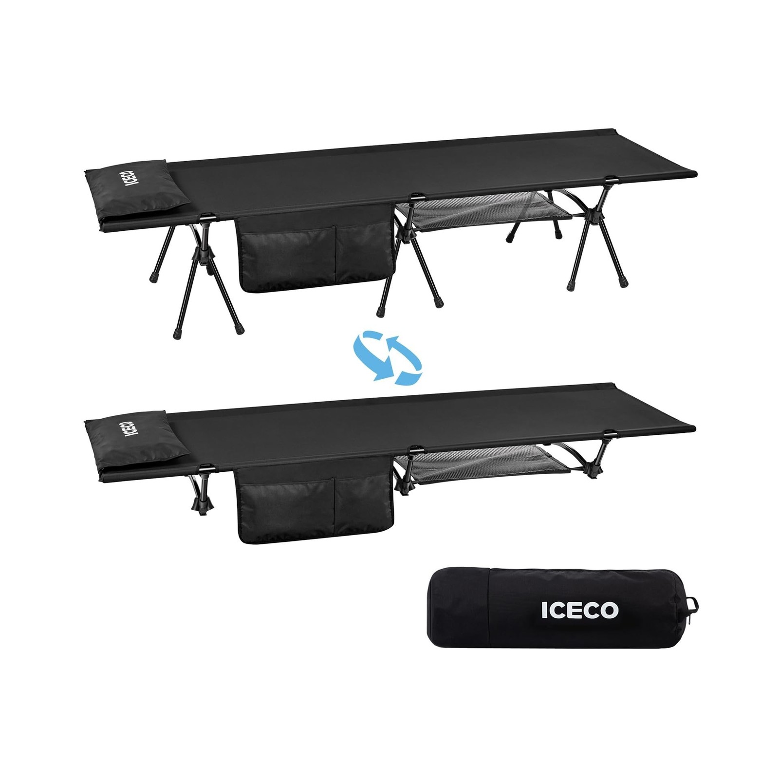 ICECO Camping Cot for Adults, Height Adjustable with Cot Leg Extenders, Stron...