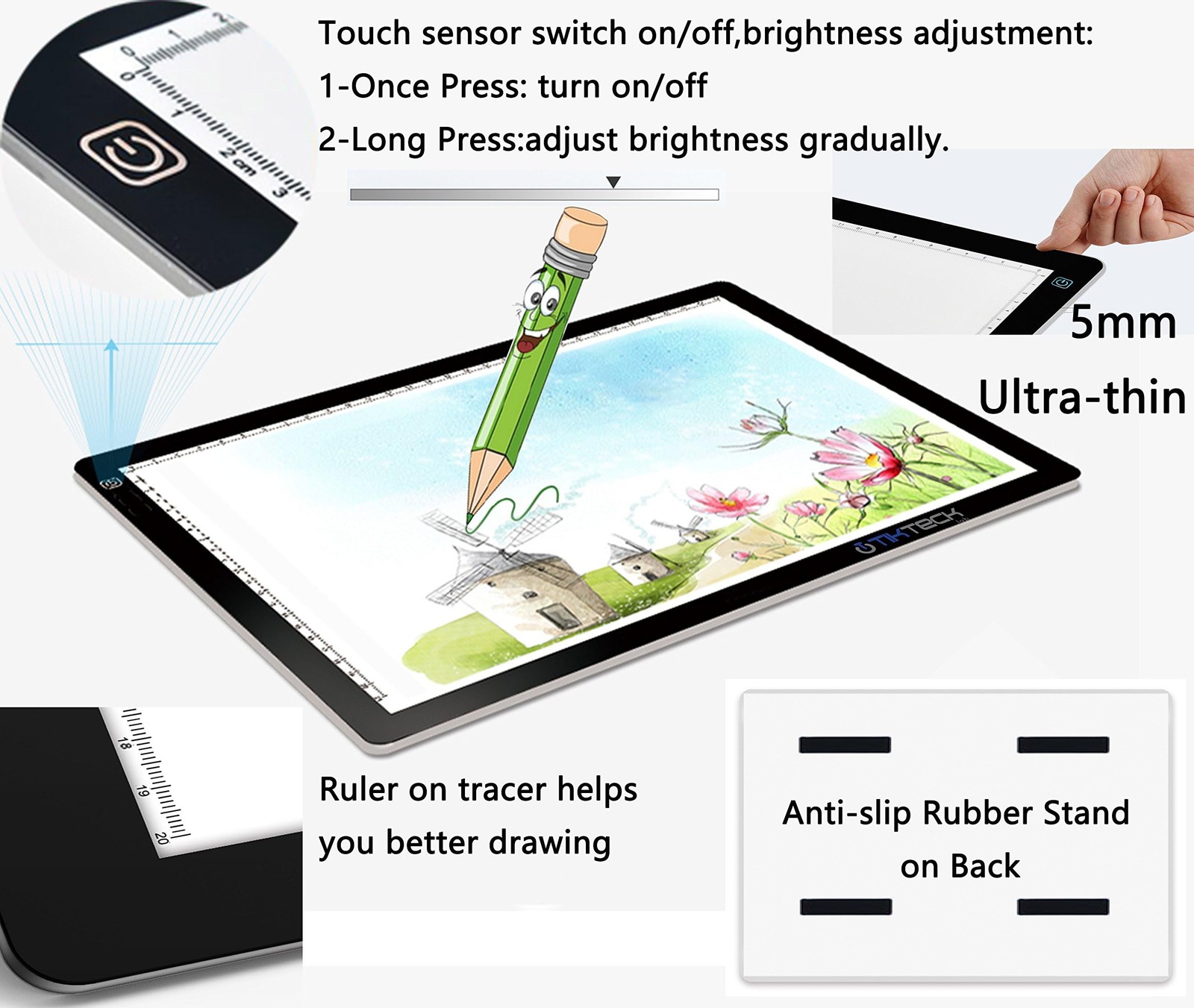 A4 Ultra-Thin Portable LED tracing Light Box Dimmable Brightness A4P, Black