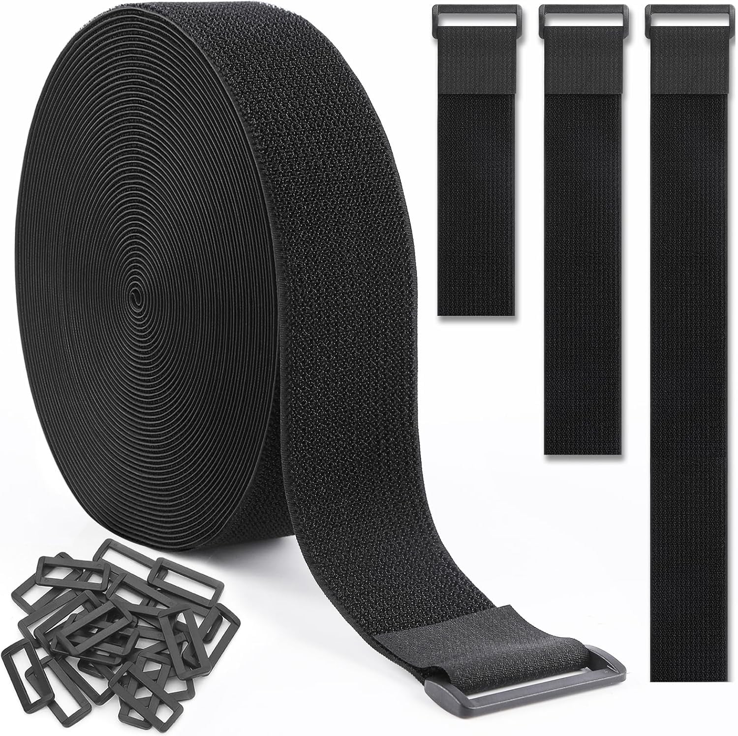 1.5 Inch x 39 Ft Nylon Cinch Straps with 50 Buckles Black Hook Loop Cable Ties
