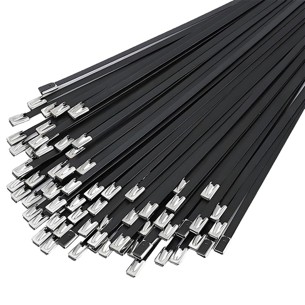Metal Zip Ties 11.8 inch 100 pcs black 304 stainless steel heavy-duty self-lo...