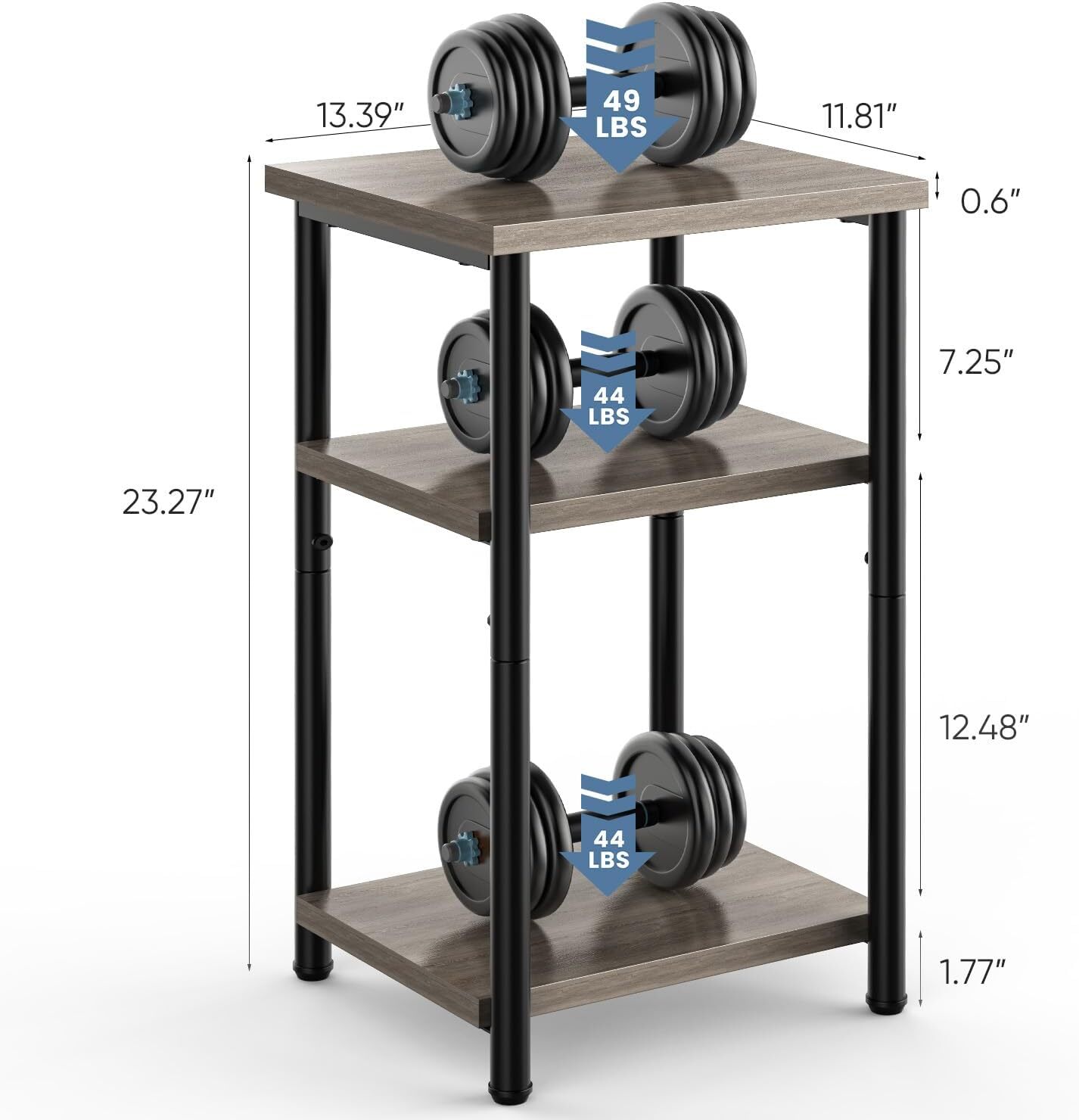 3-Tier End Table Small Side Table Storage Shelf Nightstand with Adjustable Feet
