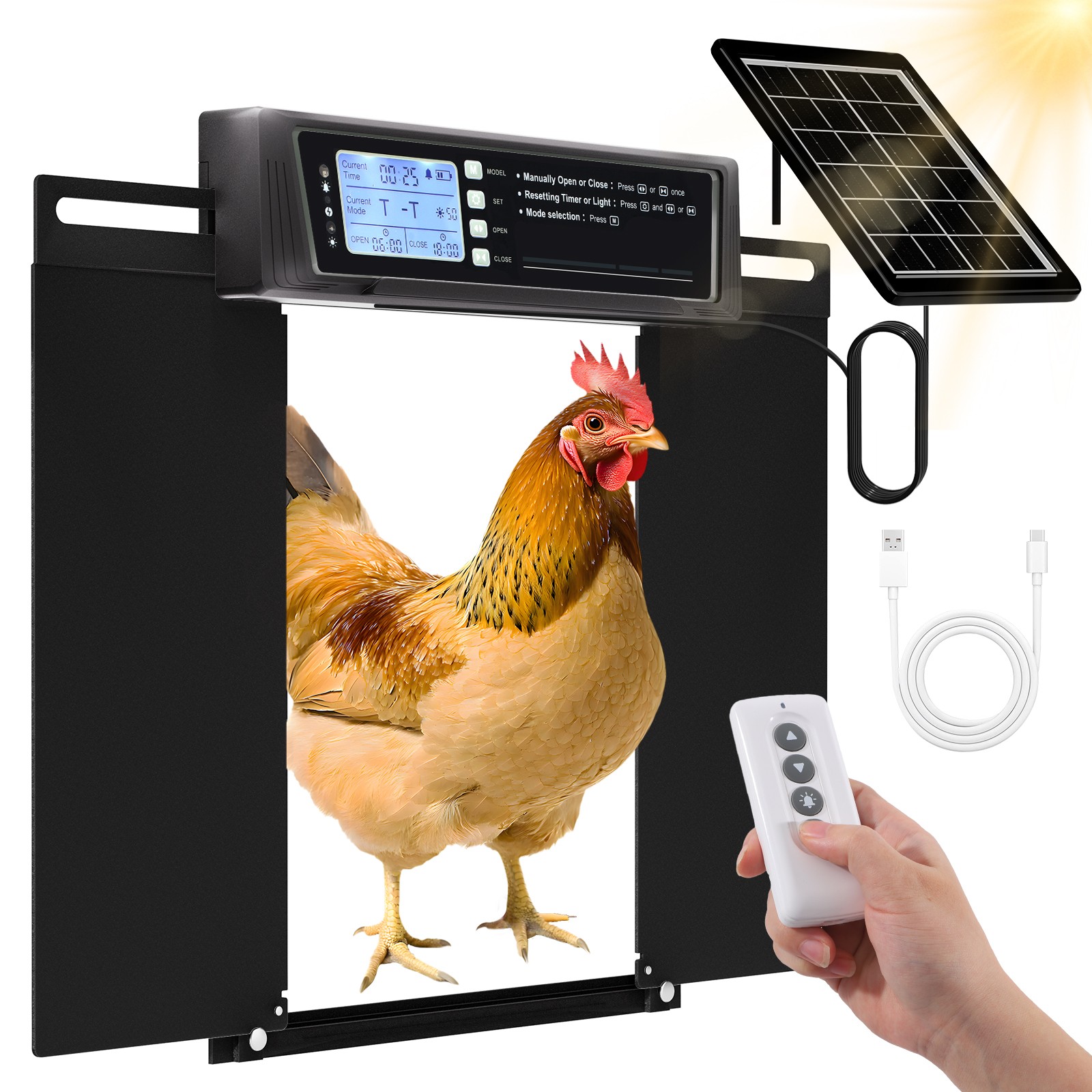 Solar Powered Extra Large Automatic Chicken Coop Door With Timer/Light Sensor