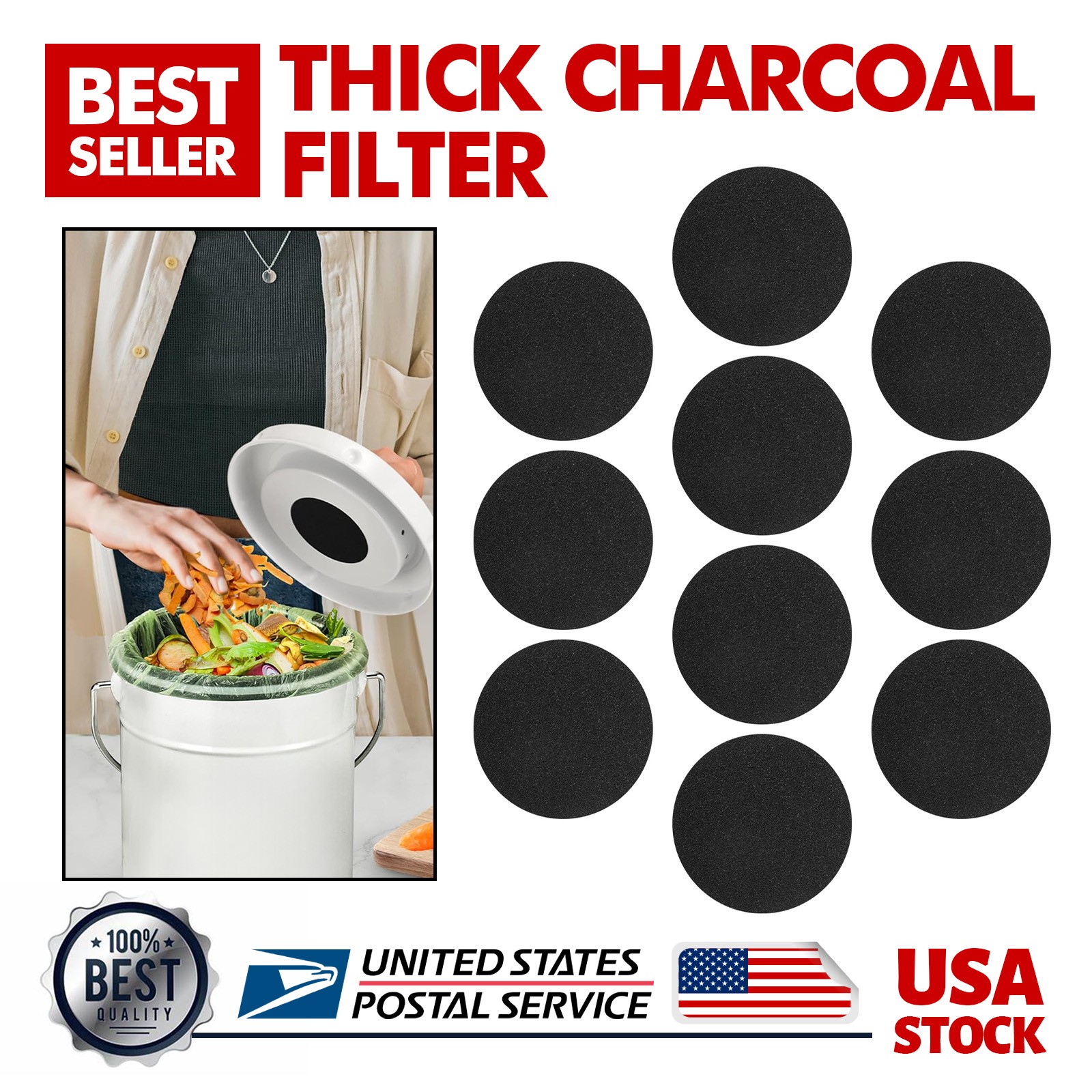 Charcoal Filters Compost Bin Replacement Filter Round 6.7 Inch Activated Carbon