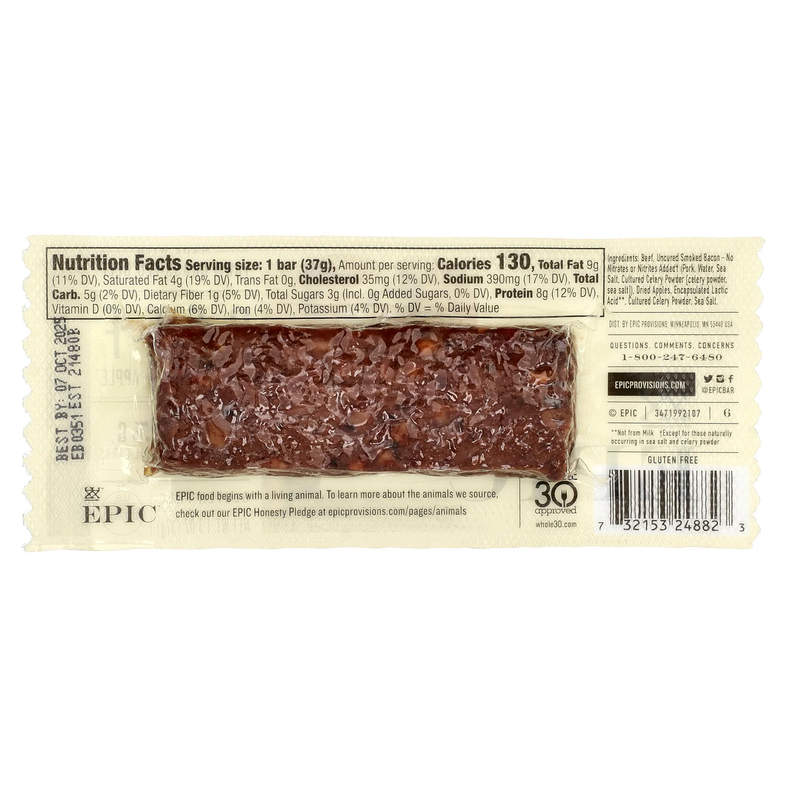 Beef Bar, Uncured Bacon + Apple, 1.3 oz (37 g)