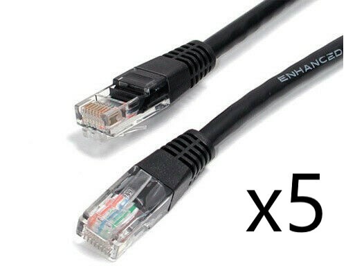 5 Pack Lot - 15ft CAT6 Ethernet Network LAN Router Patch Cable Cord Wire Black