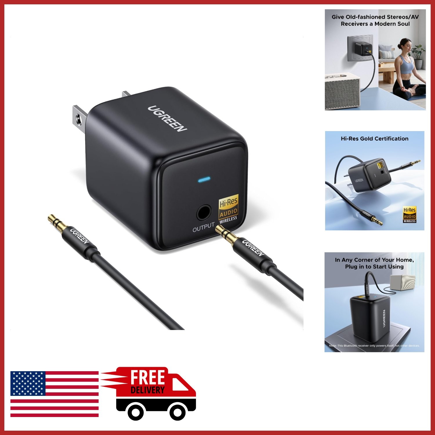 High-Resolution Bluetooth 6.0 Receiver for AUX/RCA Stereo Systems, Plug & Play