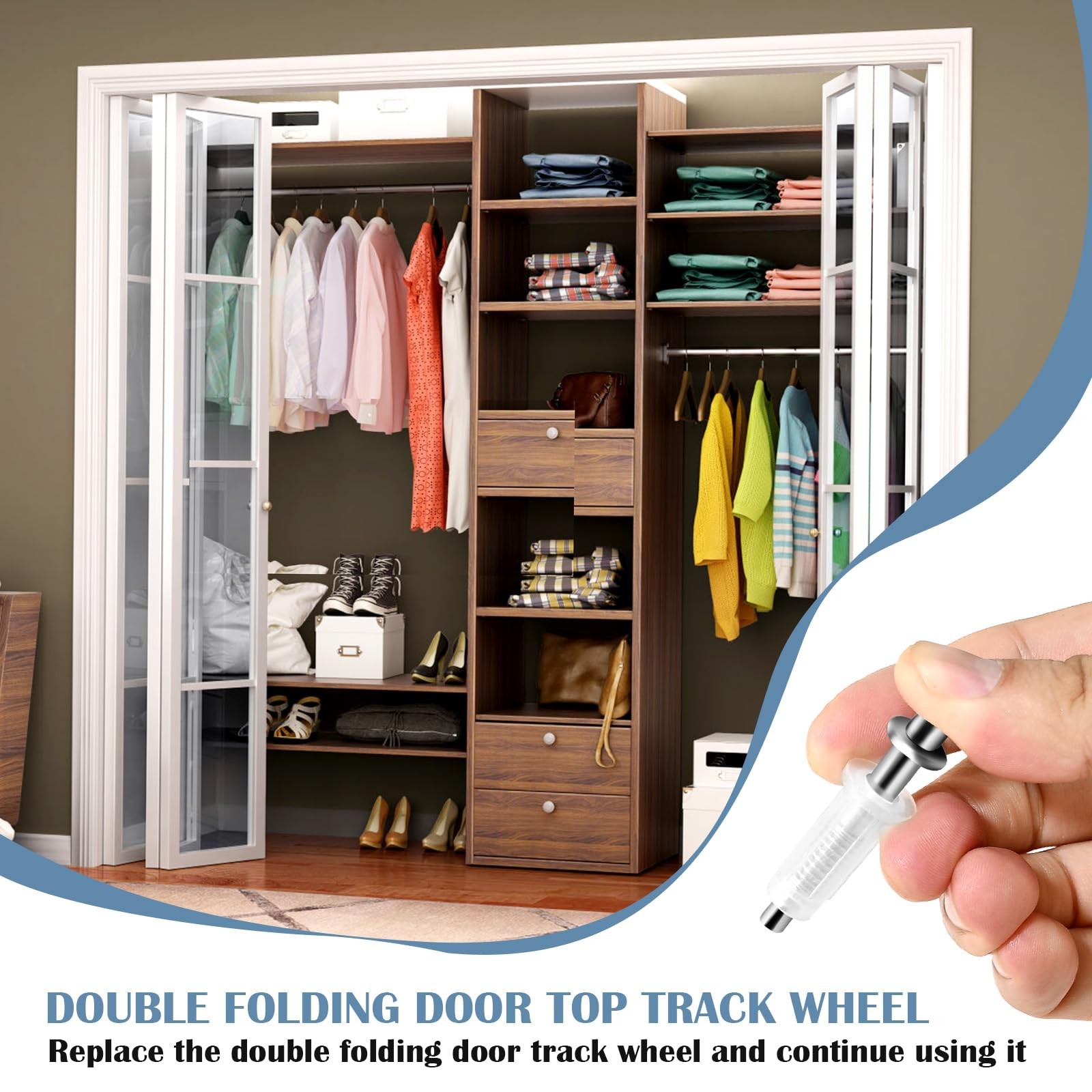4 Pcs Spring Loaded Bi-Fold Door Hardware Kit - Top Roller Guide Wheel Silver