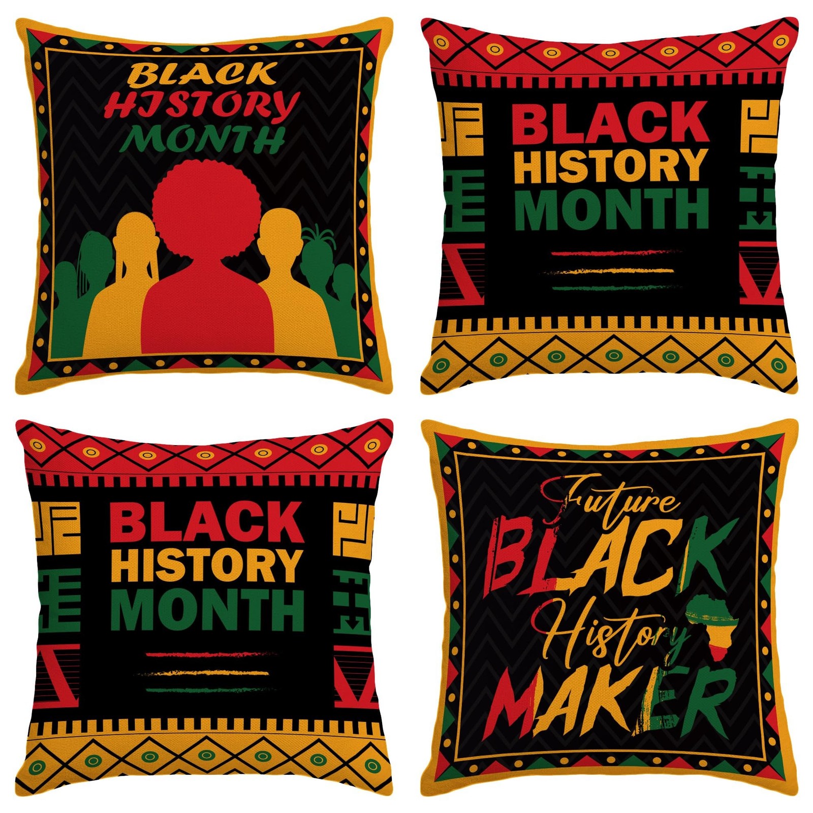 Black History Month Decorations Pillow Covers Set of 4 Pan African American T...