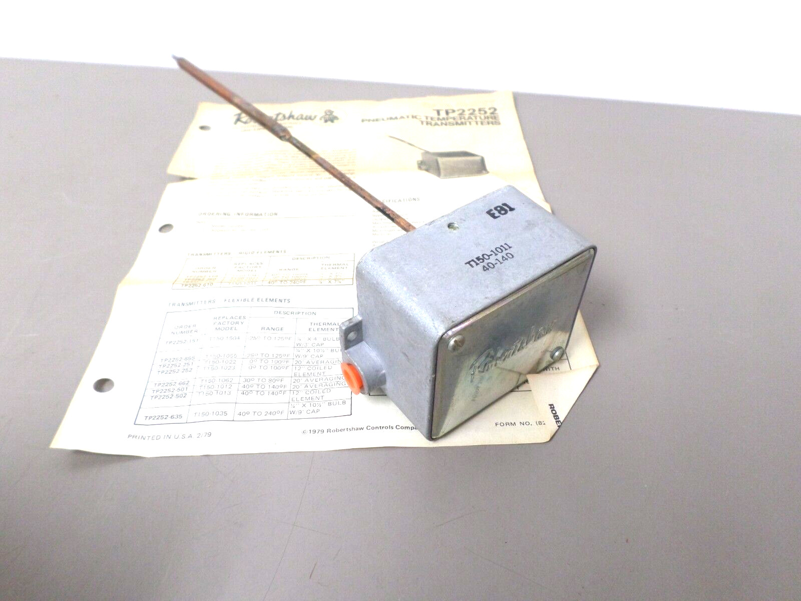 Robertshaw TP2252-510 Pneumatic Temperature Transmitter 40° To 140°F