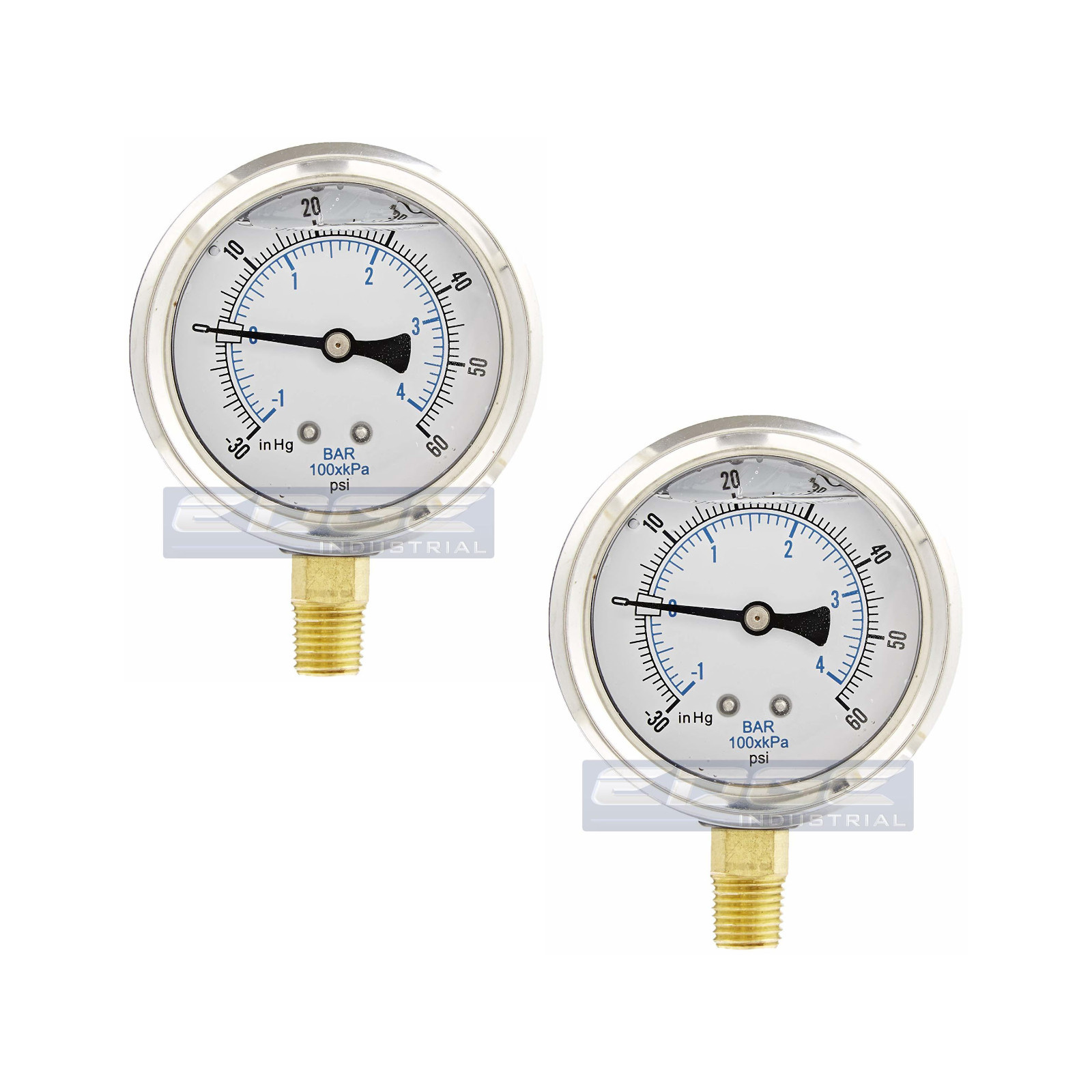 2 PACK LIQUID FILLED VACUUM GAUGE -30-60 PSI, 2.5" FACE, 1/4" NPT LOWER MOUNT
