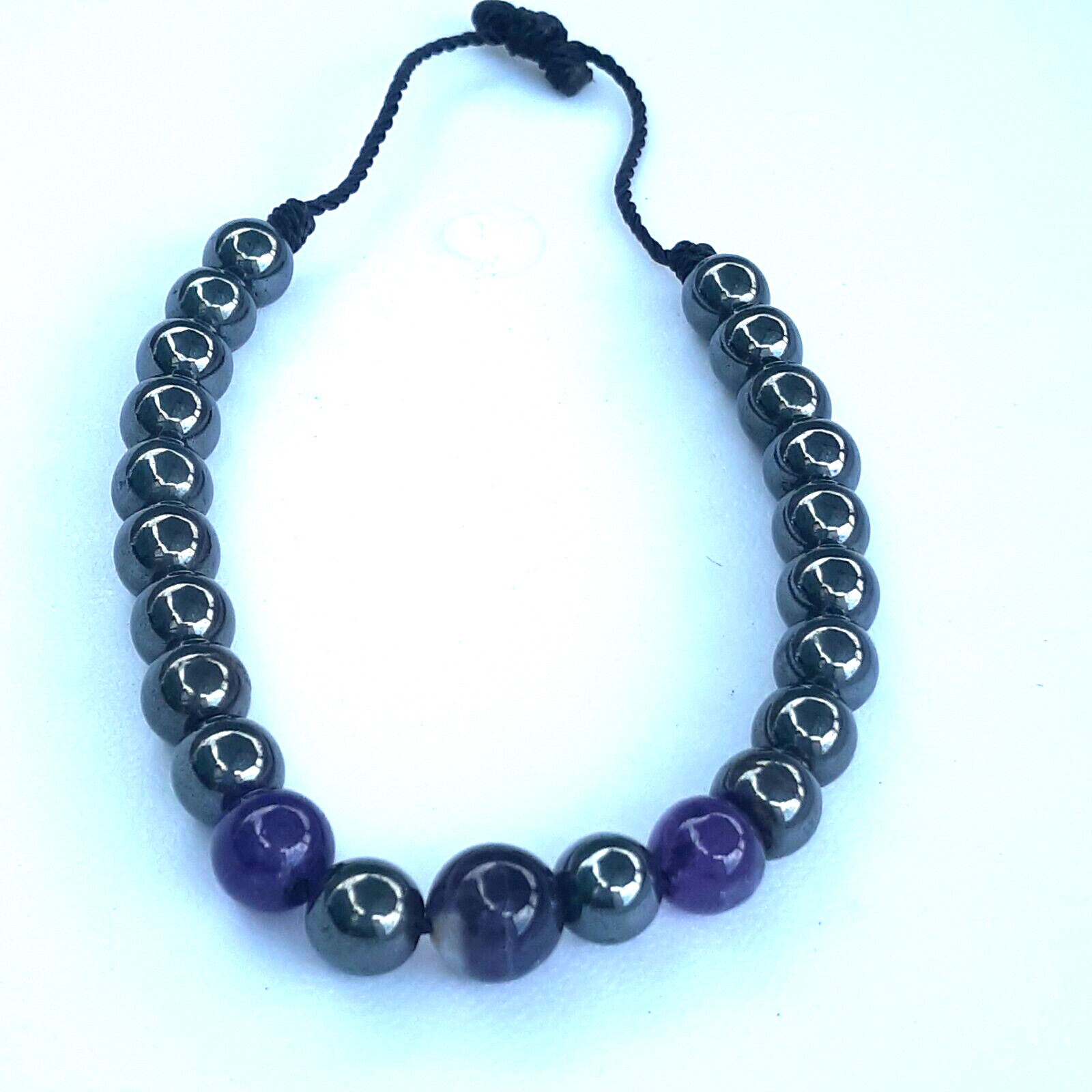 Protection Bracelets Amethyst and Hematite in Black string