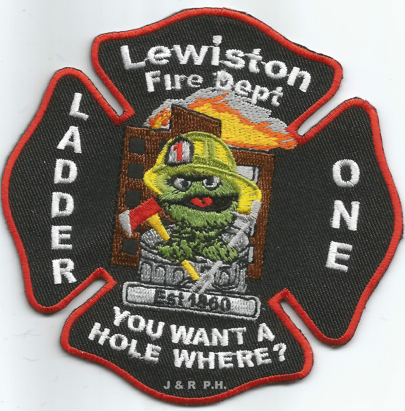 Lewiston  Ladder-1 "You Want A Hole Where?", Maine (4" x 4" size) fire patch