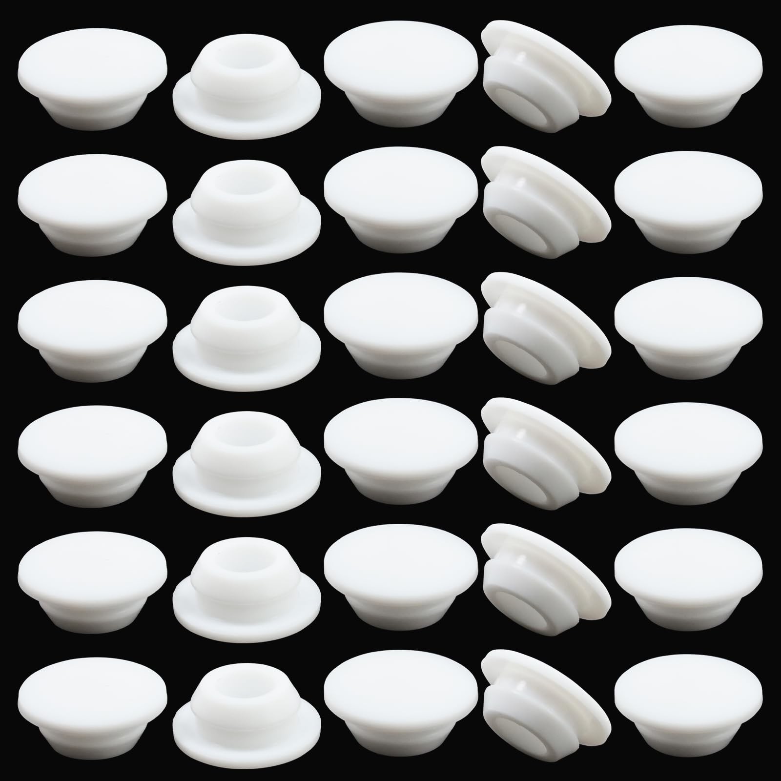 EASYEAH 30PCS White 3/8"(10mm) Rubber Plugs for Round Holes | Snap in Locking...