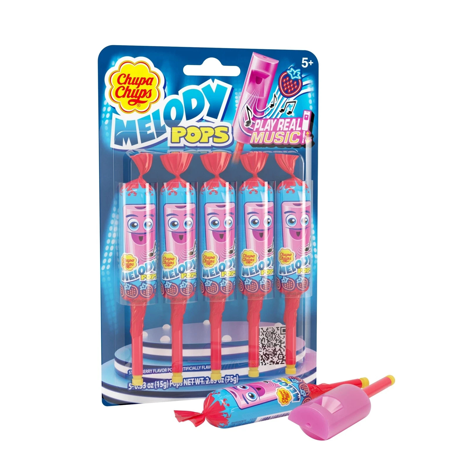 Chupa Chups Melody Pop, Strawberry Flavor, Whistle Lollipops, Individually Wrap