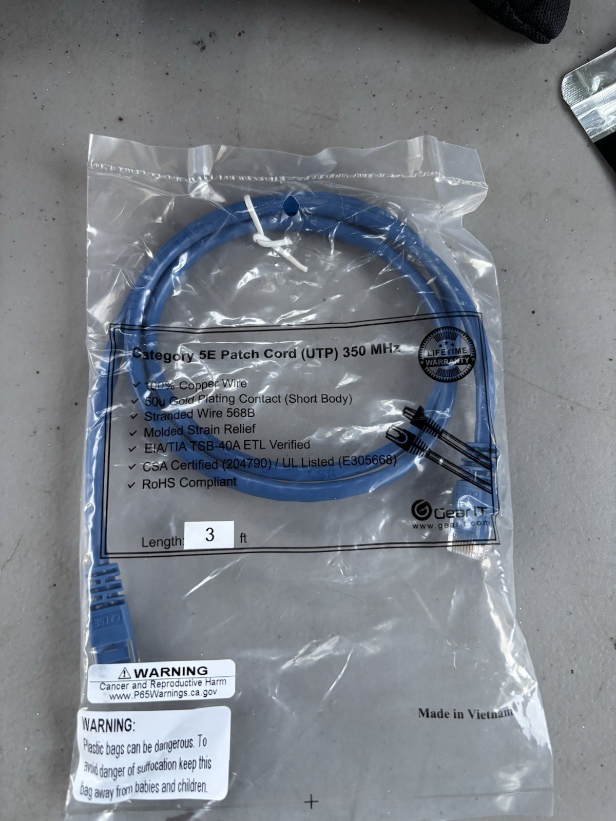 350 MHz CATEGORY 5E PATCH CORD (UTP) / 3 FT / NEW