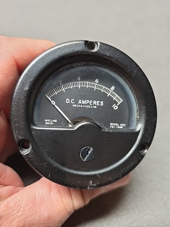 Vintage Wacline DC Amperes Panel Meter MR26B001DCAAR Black Bezel