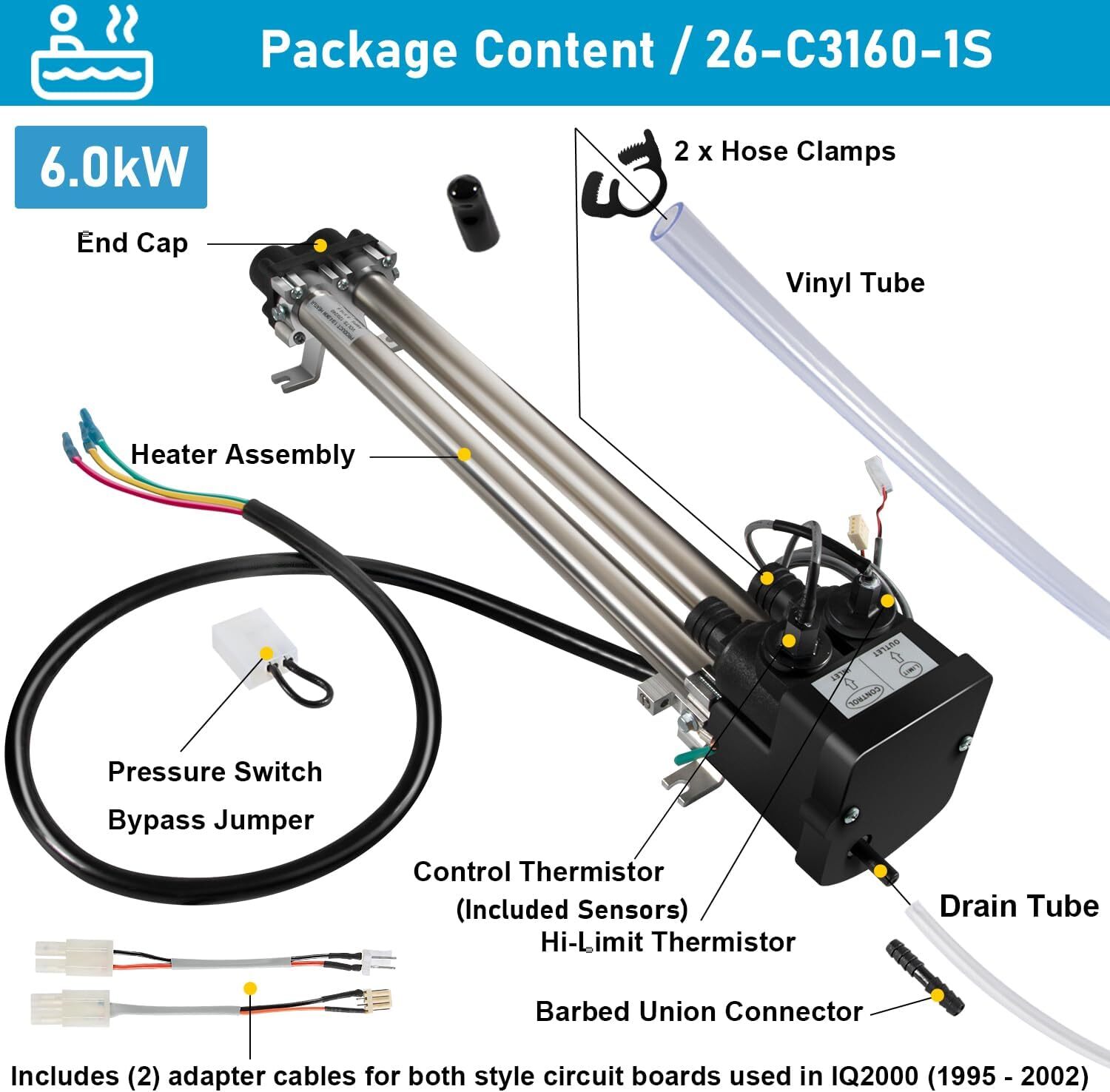 No-Fault Spa Heater for Hot Spring/Watkins 1995+ - 6kW Titanium w/Sensors- 73790