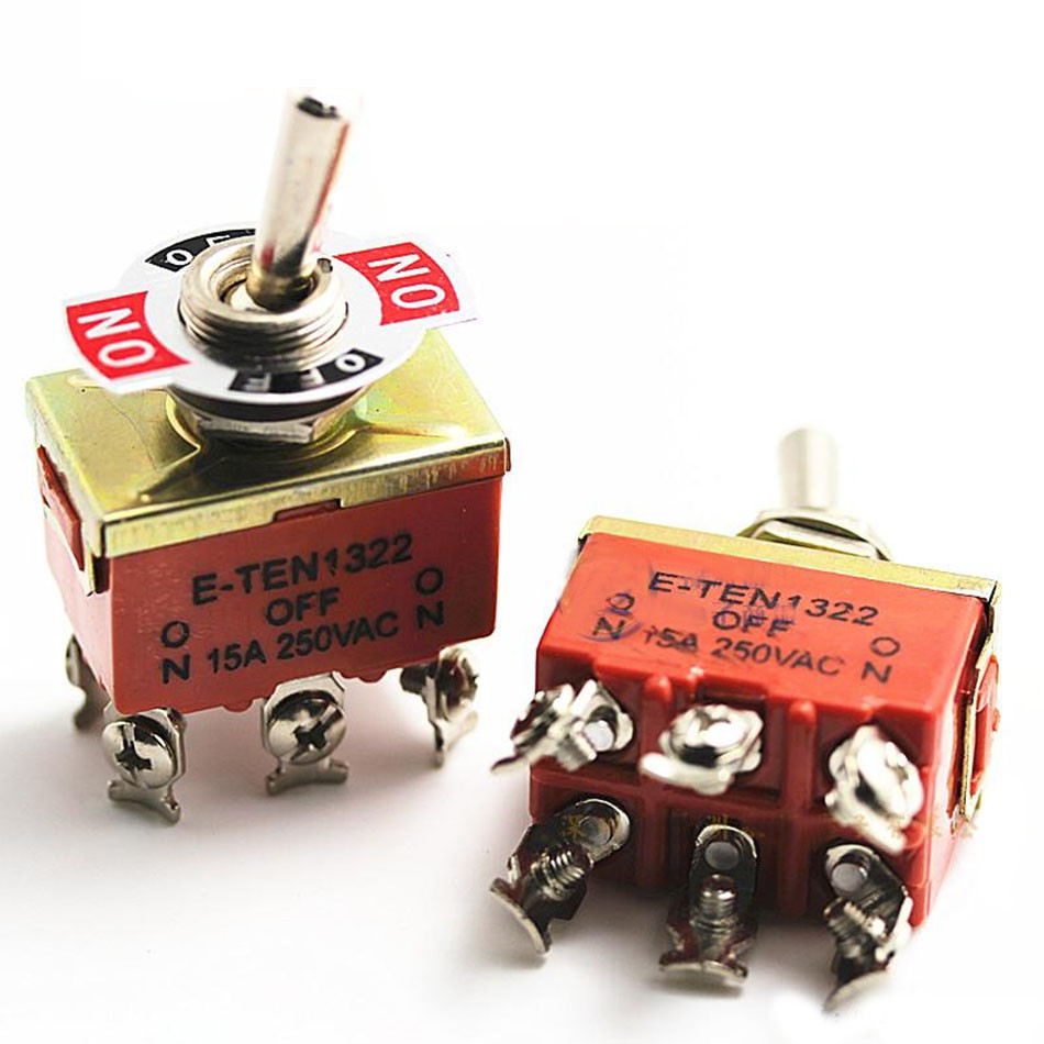2Pcs E-TEN1322 Toggle Switch 6 Pin Head 3 Grade Pole Double Throw