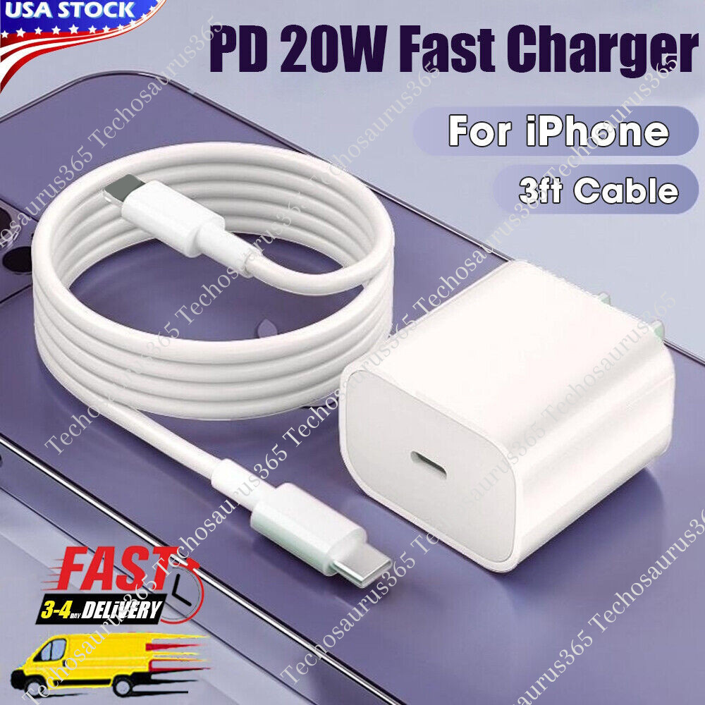 20W USB-C Power Adapter Block PD Fast Charger Cord For iPhone 14 13 12 11 Pro XR