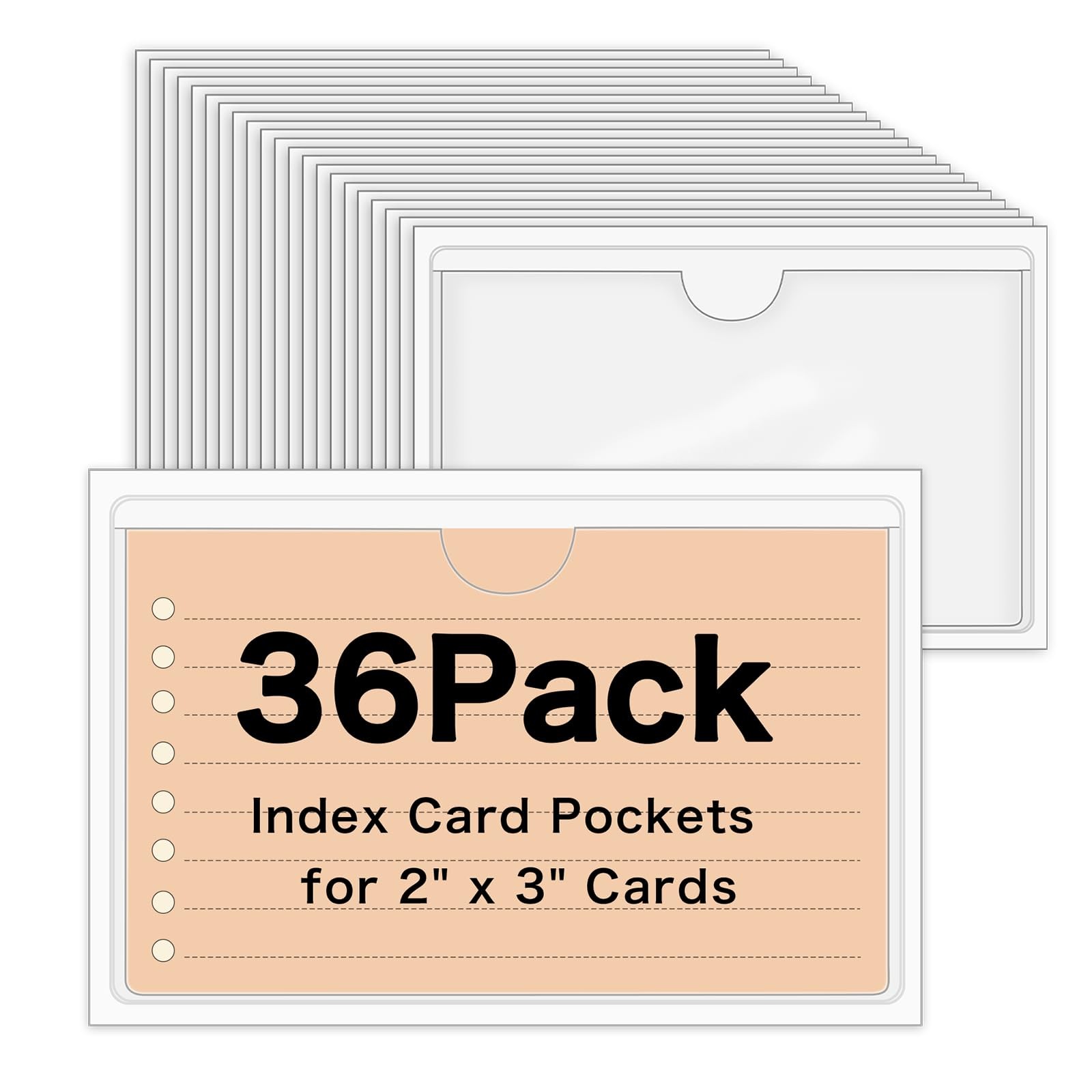 36 Pack Clear Adhesive Label Holders, 2 x 3 Inch Index Card Pockets