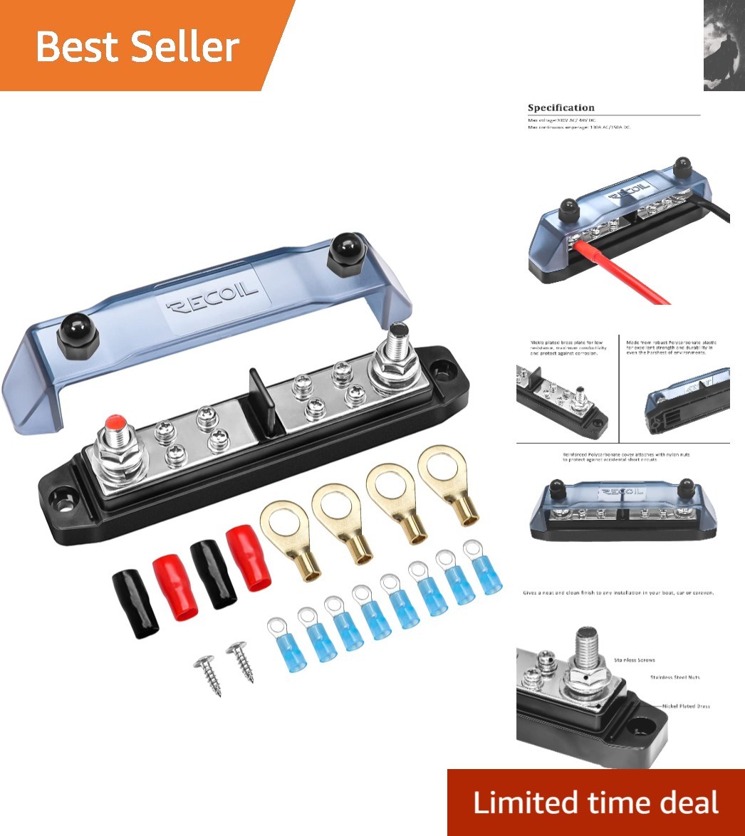 Compact 10-Pole Power Distribution Block with Nickel-Plated Brass & 300V Rating