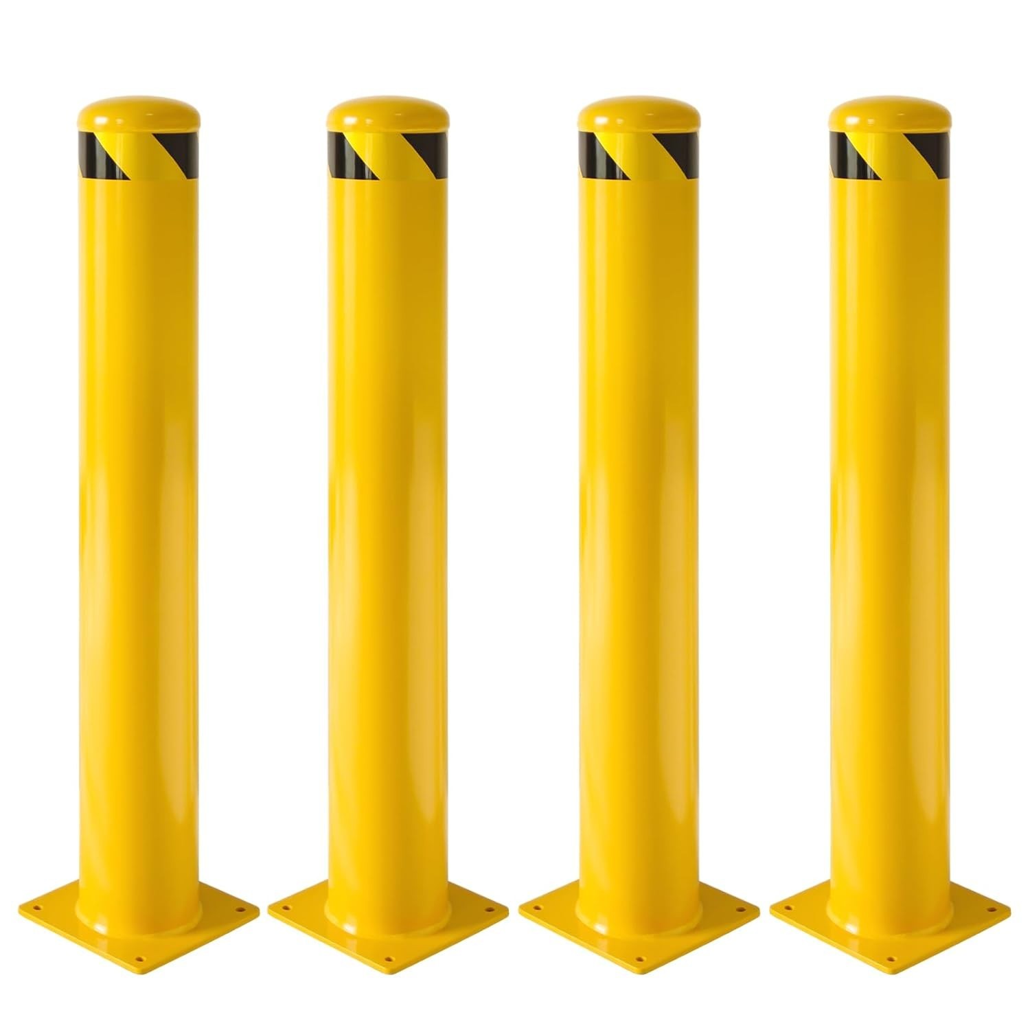 Safety Bollard 4 Pack, 42" Height Yellow Steel Bollard Post, 4.5" Diameter Pipe