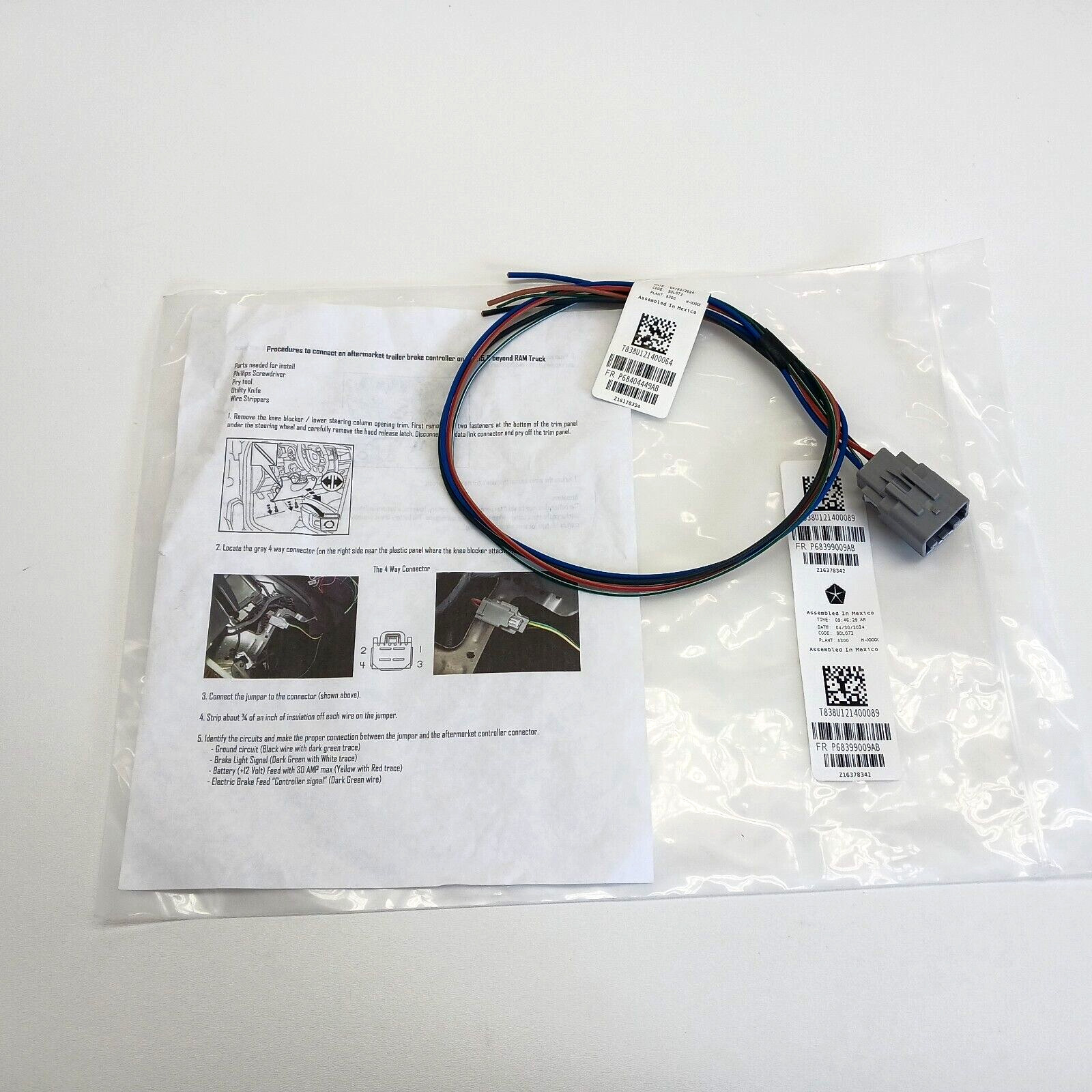 Trailer Tow Wiring Kit Ram 4500 5500 Diesel 6.7 &6.4 Gas 2019-2024 OE 68399009AB
