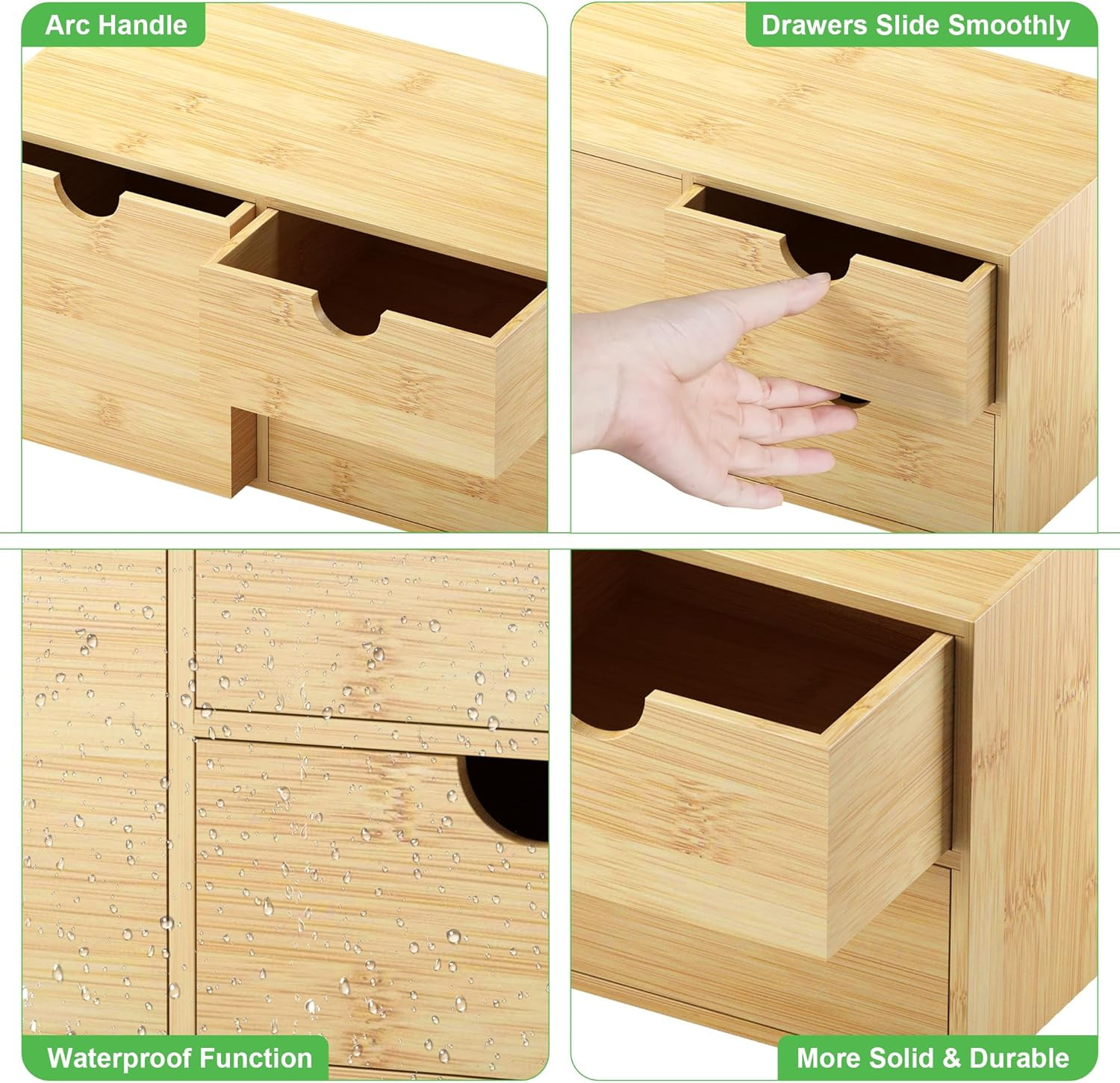 Wisuce Desk Organizer with Drawers - Bamboo Desktop Organizer Storage | White-Na