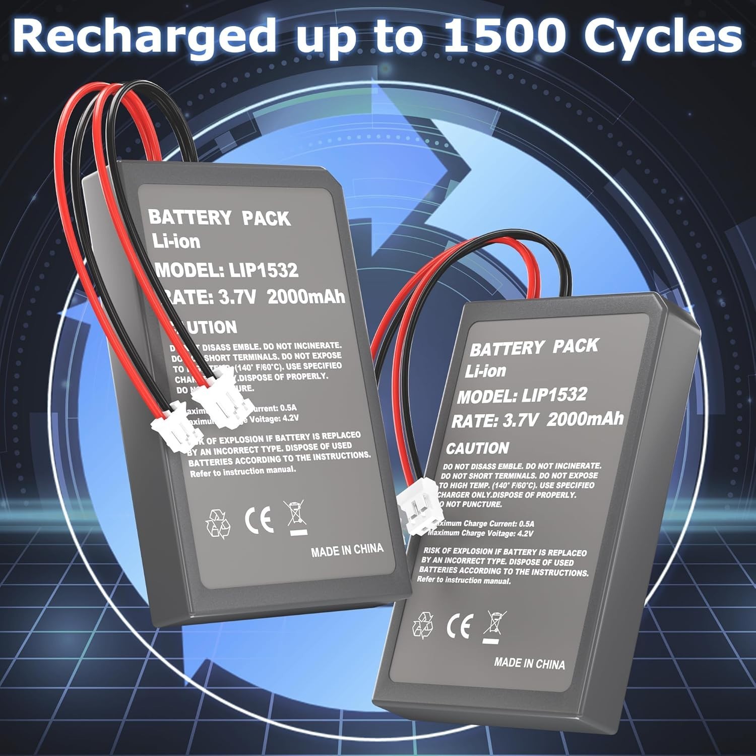 2 Pack 2000mAh Batteries for PS4Pro/PS4Slim Controller,Replacement Lithium Ba...