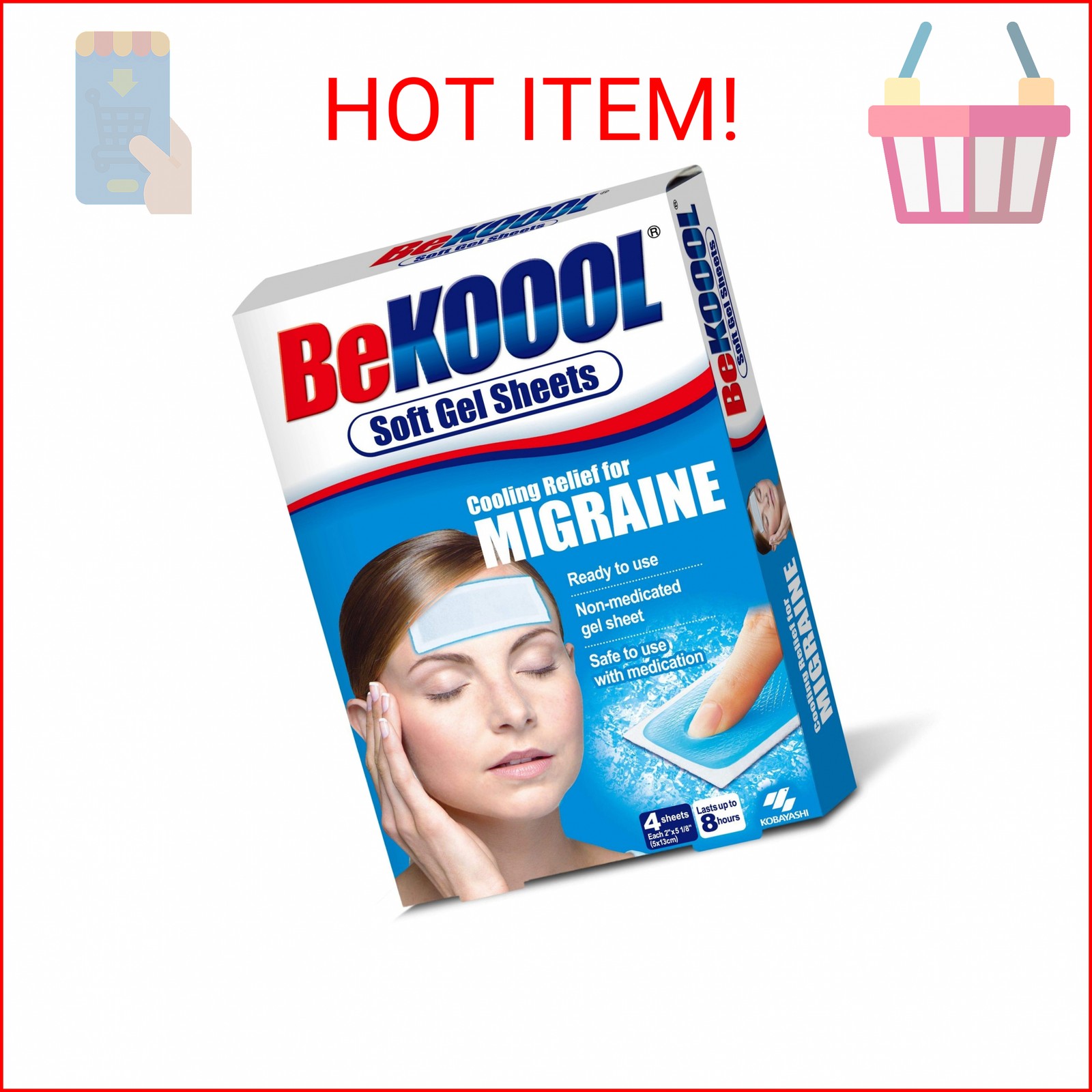 BeKOOOL Migraine Gel Sheets - 4 Count