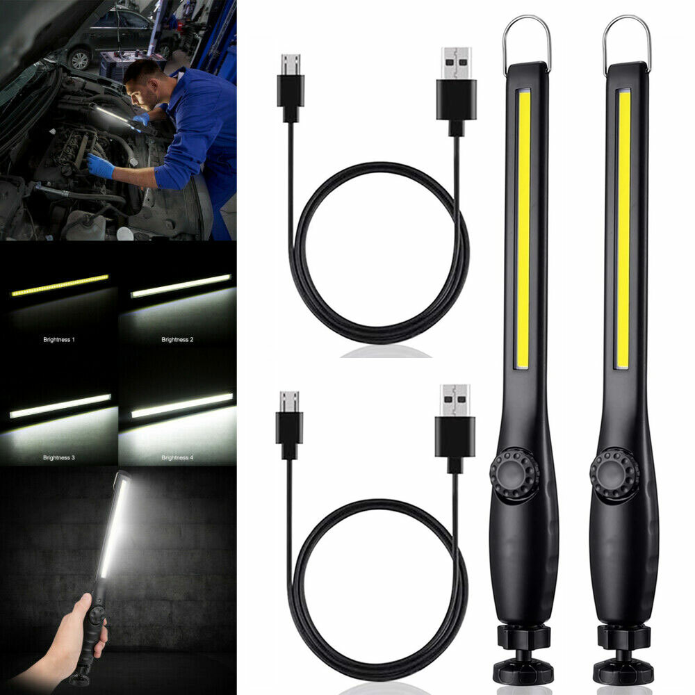 2PCS Ultra Thin COB LED Work Light Mechanic Flashlight Magnetic Base+USB Cable