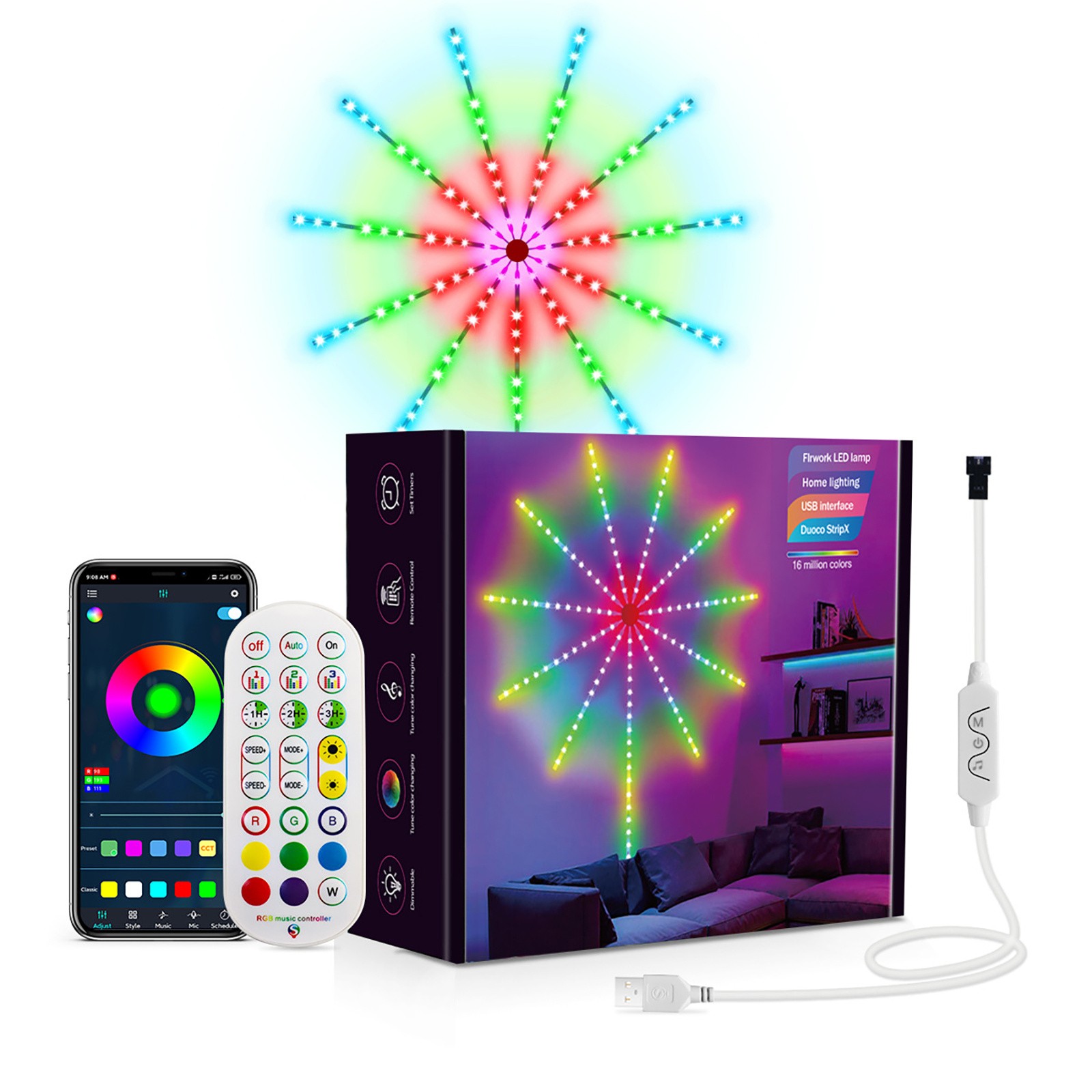 156LED Firework Strip Lights Dream Color RGB Smart Music Sync APP&Remote Control