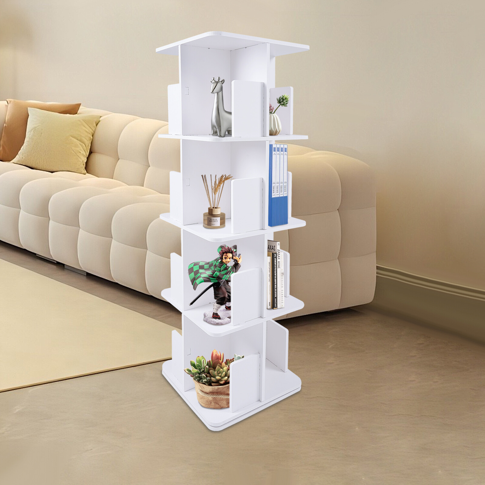 360?? Rotating Bookshelf 4 Tier Standing Bookcase Small Corner Bookcase