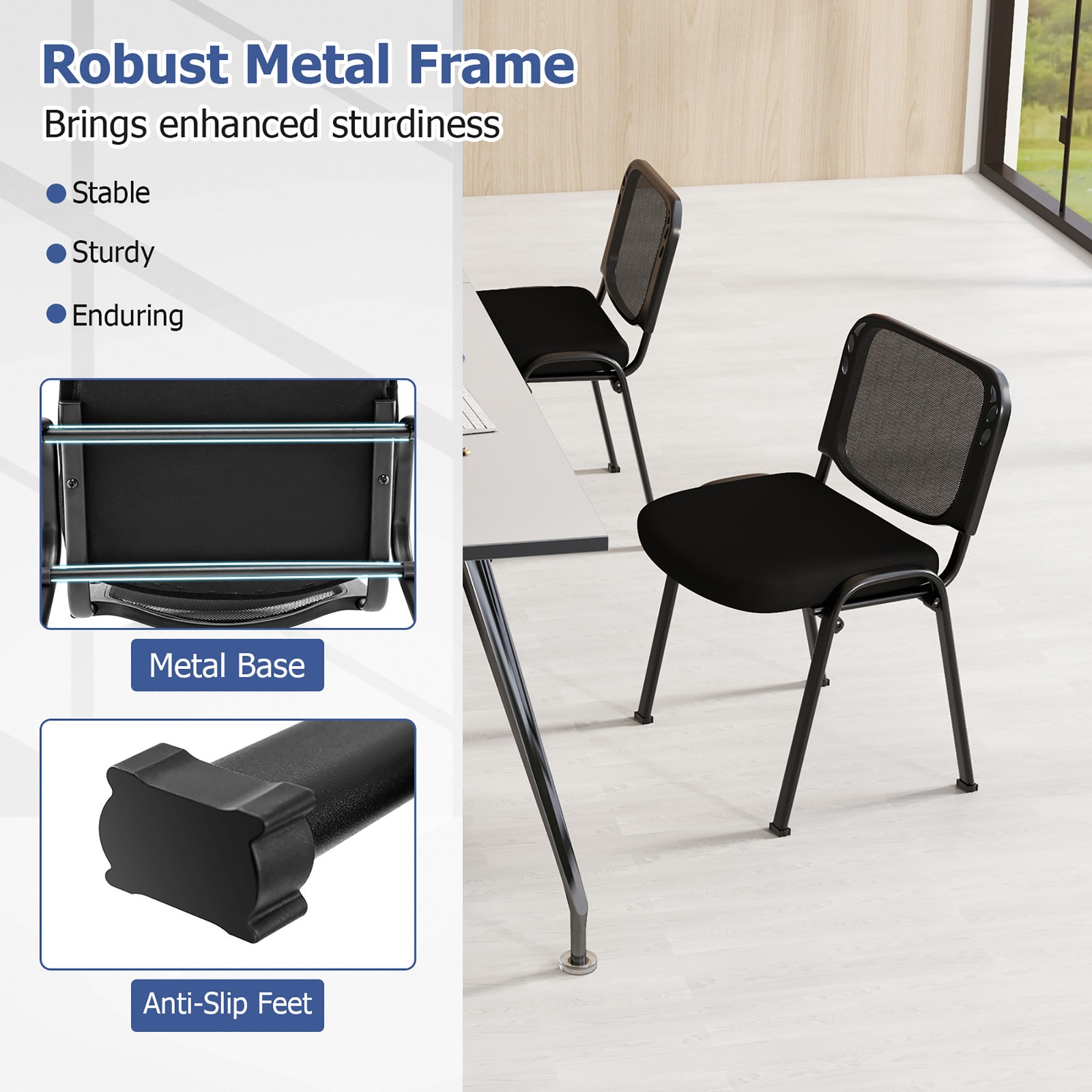 Set of 5 Conference Chair Mesh Back Office Waiting Room Guest Reception Black