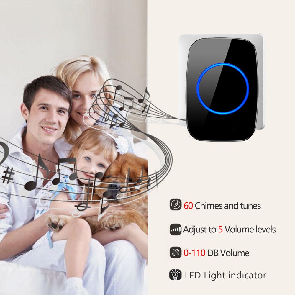 1000FT Wireless Doorbell Waterproof 2 Plugin Receiver Adjustable Volume 60 Chime