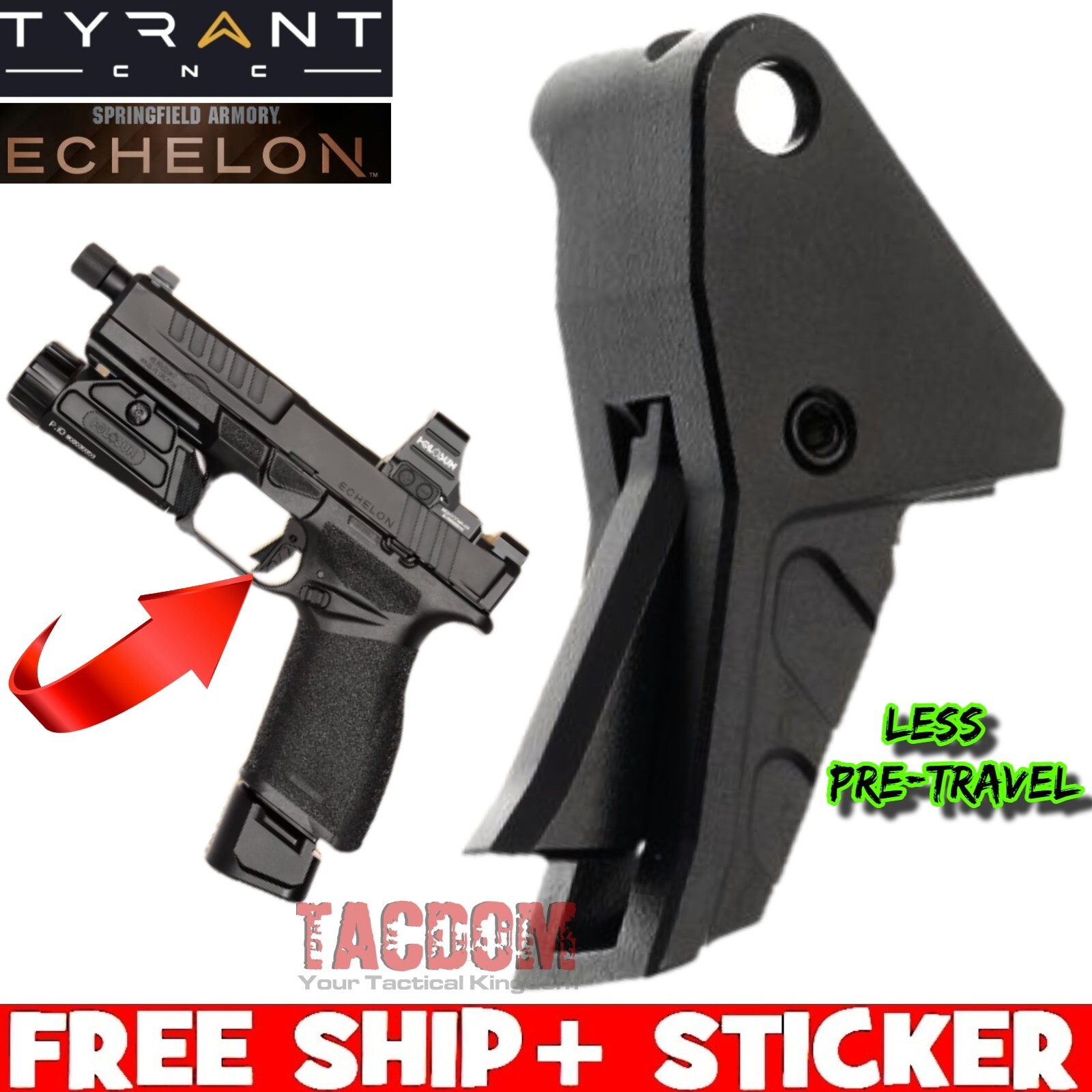 Tyrant CNC for Springfield Echelon BLACK I.T.T.S TRIGGER FLAT - 20% LESS TRAVEL