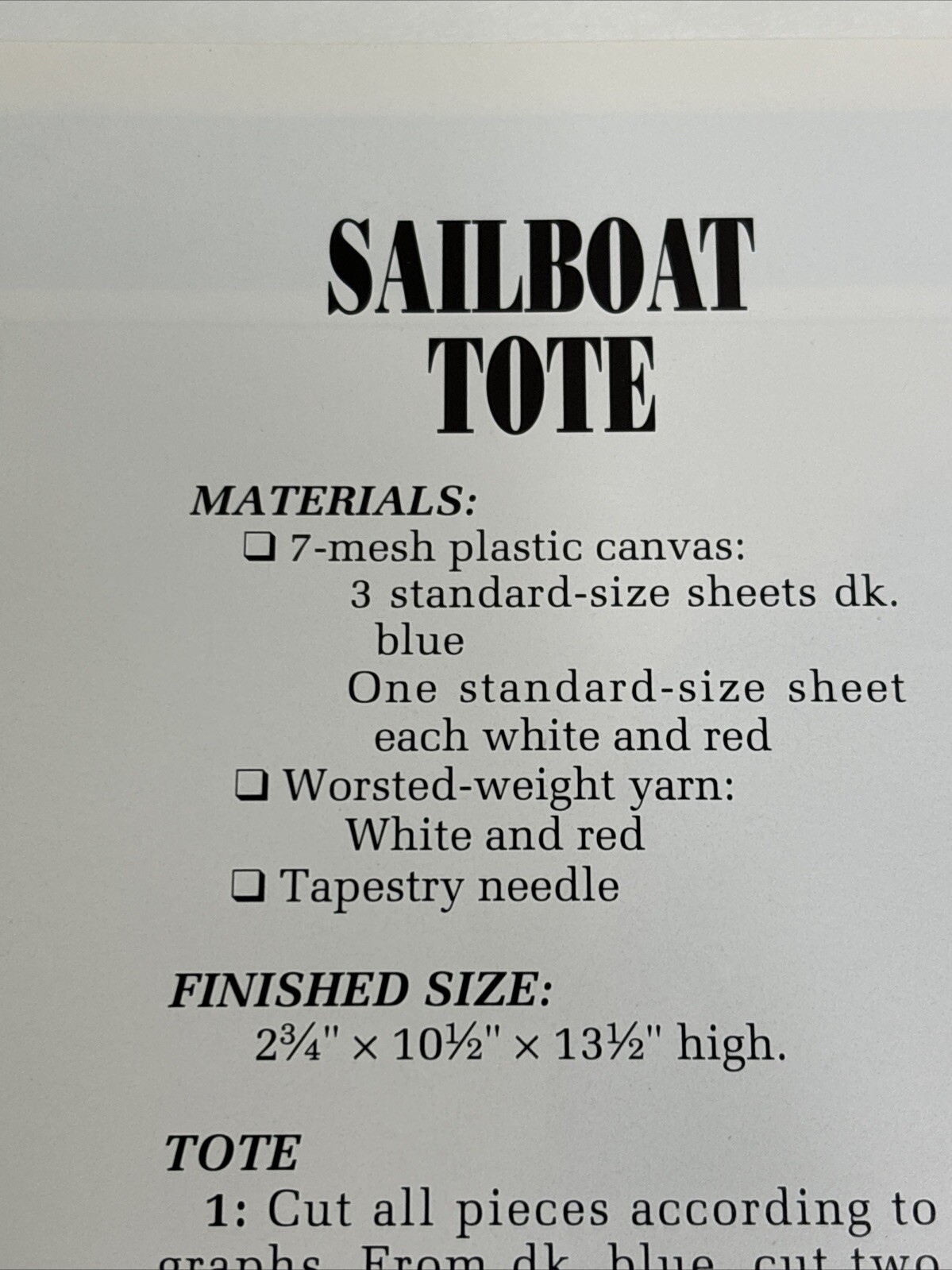 Sailboat Tote Bag Annie's Attic Plastic Canvas Pattern Page