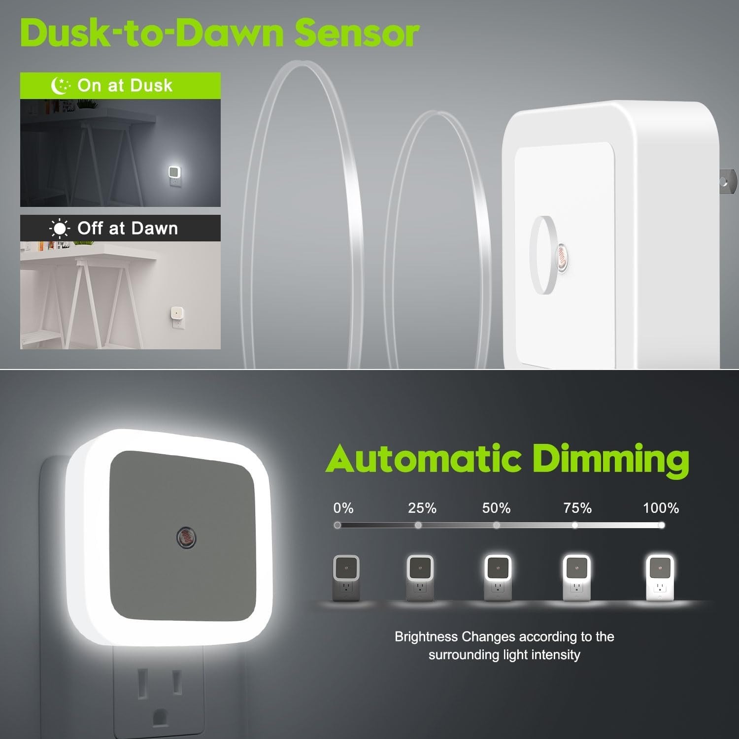 4 Pack Energy Efficient LED Night Lights for Home - Automatic Plug-in Design