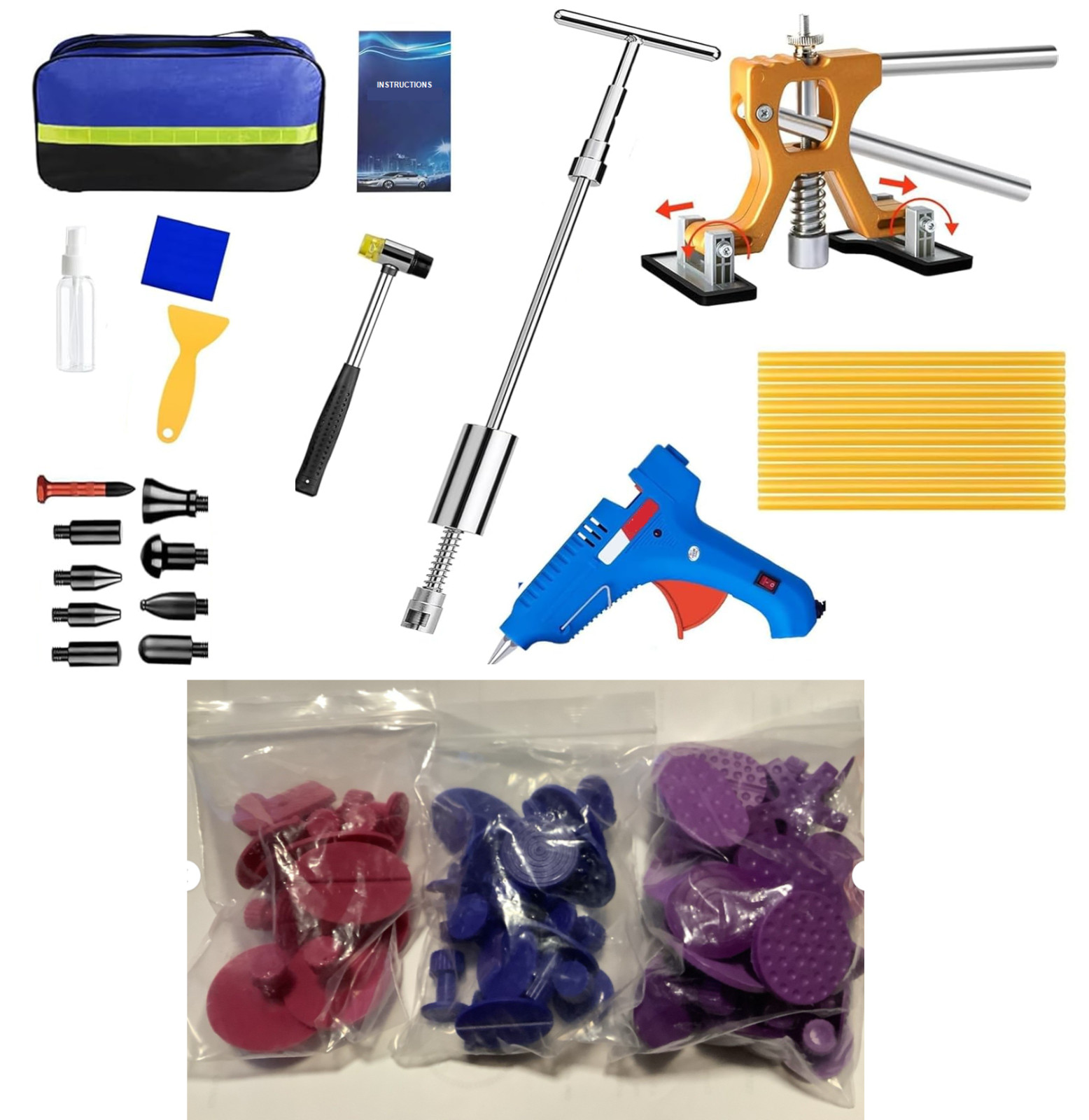 81 Piece Paintless Dent Removal Puller Hammer Stainless Steel Tool Dent Repair