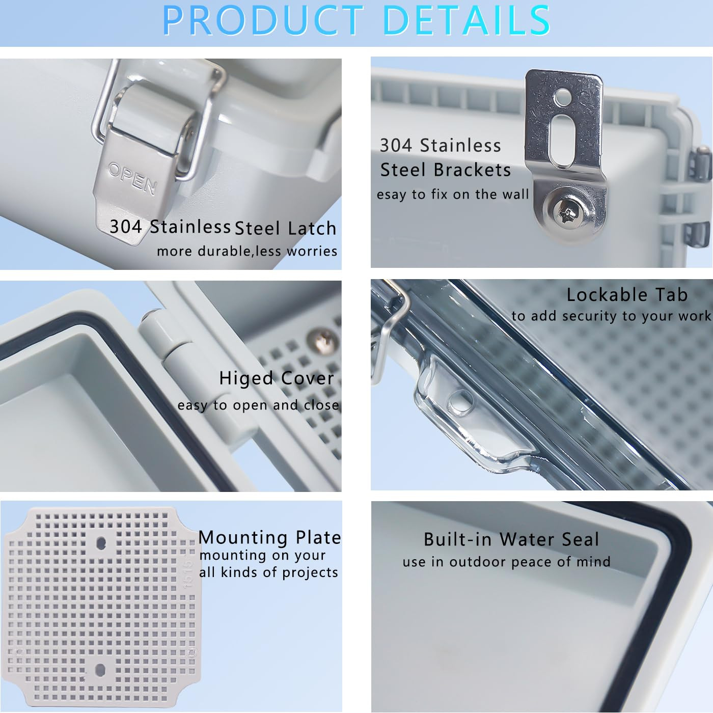 IP67 Waterproof Junction Box, ABS Plastic Electrical Enclosure with Stainless St