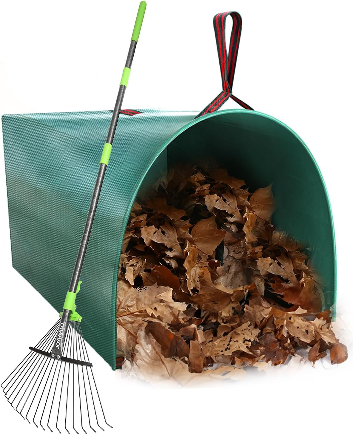 63.4 Inch Adjustable 18 Tines Metal Leaf Rake Set with 40 Gal Dustpan Bags | Adj