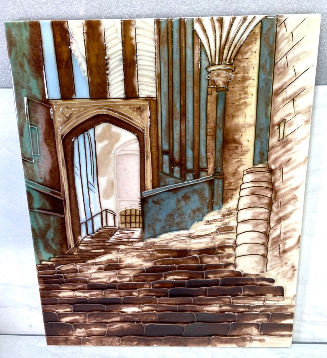 Vintage Mid-Century Modern Architectural Relief Ceramic Tile - Wall Art / Trivet