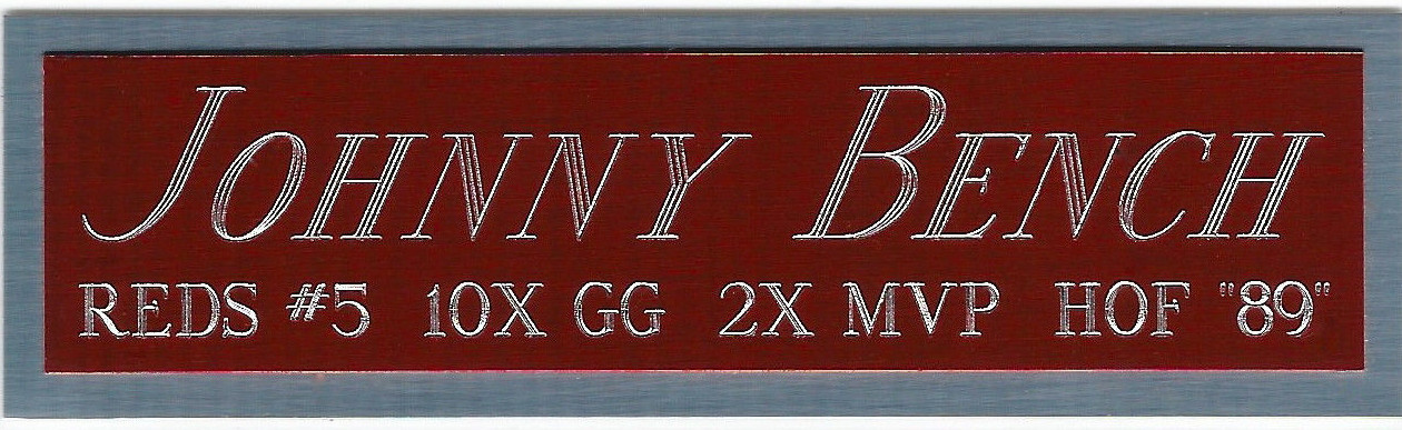 JOHNNY BENCH CINCINNATI REDS NAMEPLATE FOR AUTOGRAPHED SIGNED BASEBALL JERSEY