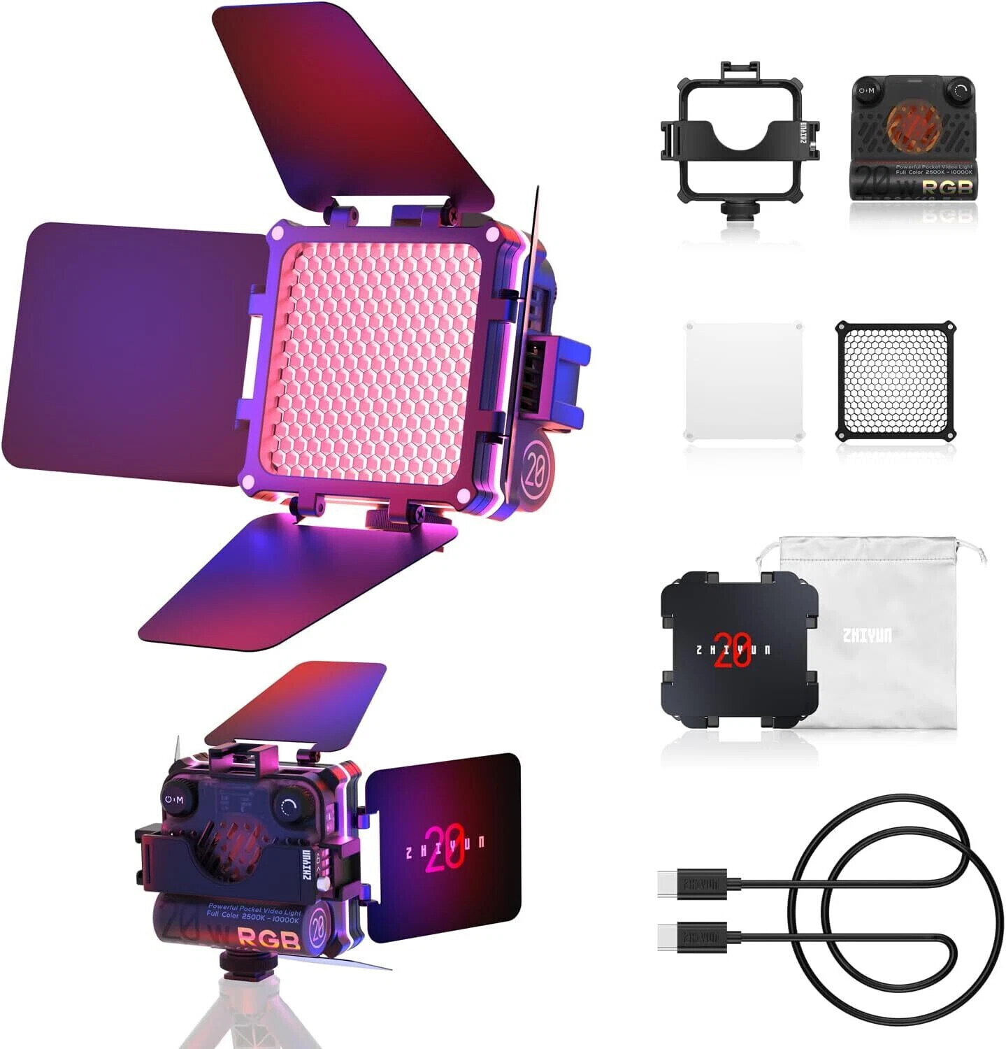 Zhiyun FIVERAY M20C Combo RGB LED Video Light On-camera APP Control 2500-10000K