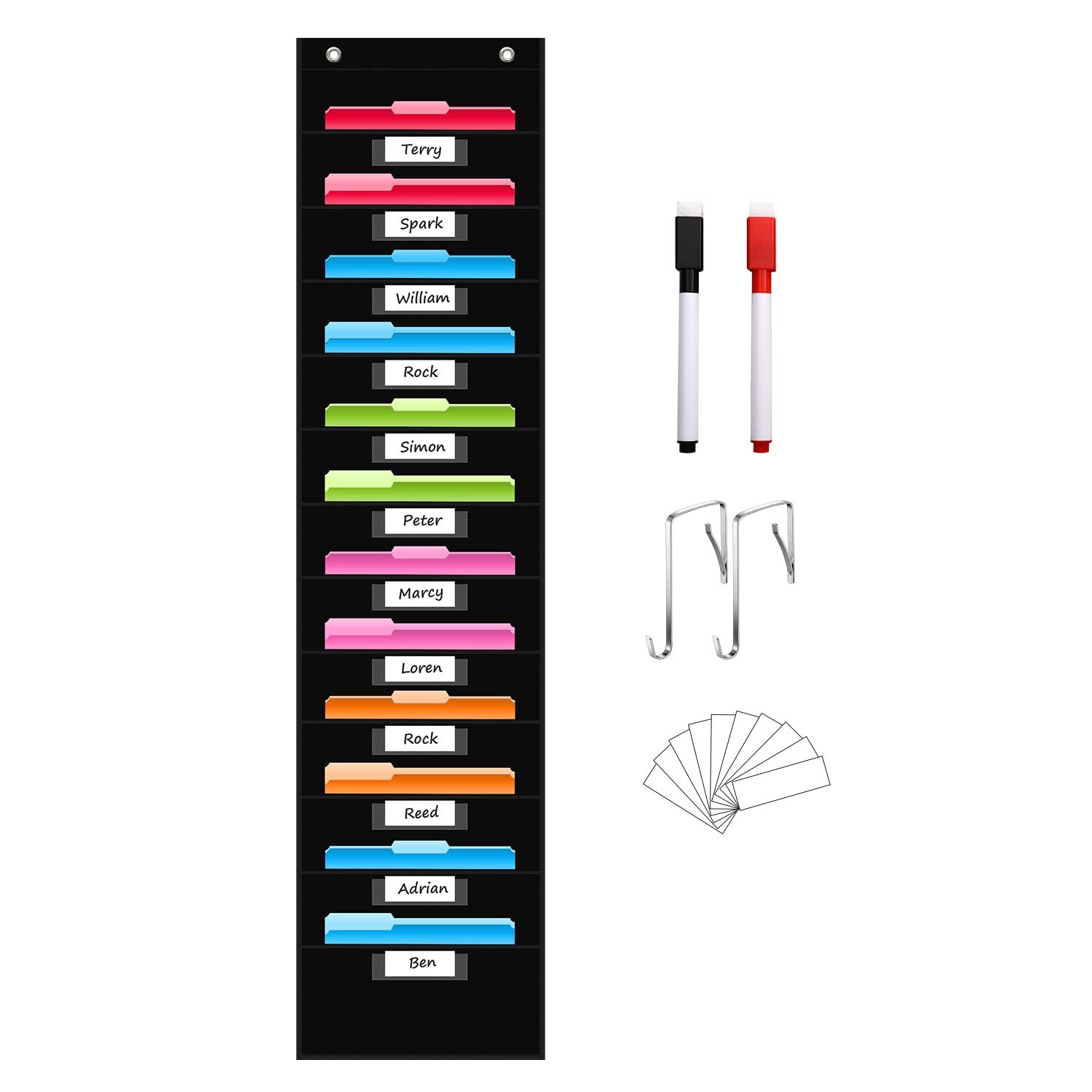 12-Pocket Wall File Organizer with Nametag Pockets Classroom & Office Black