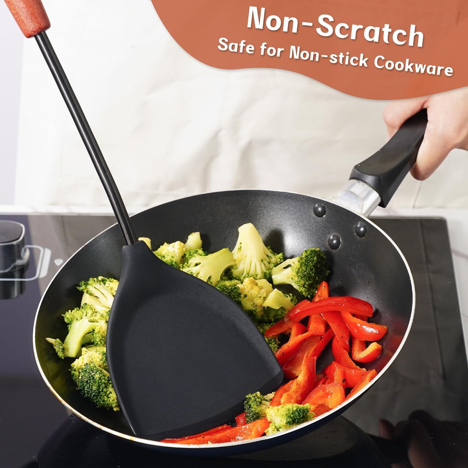 FJNATINH 2 Pack Spatulas, Solid & Slotted Silicone Spatula Set, 15.55", Black