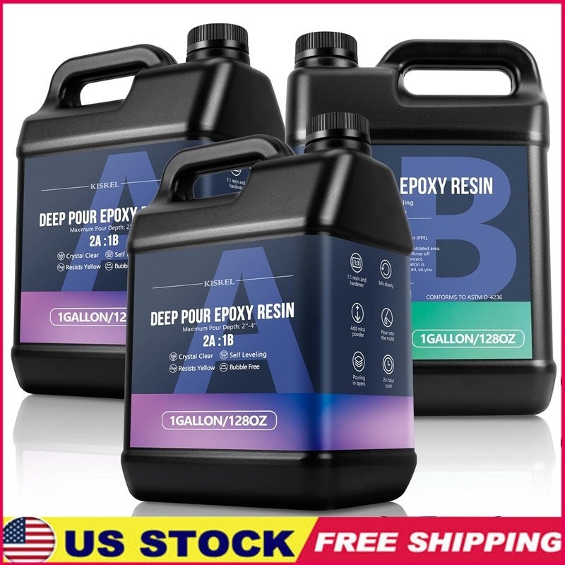Deep Pour Epoxy Resin Kit 4 Inch Clear Liquid Glass High Hardness UV Resistant